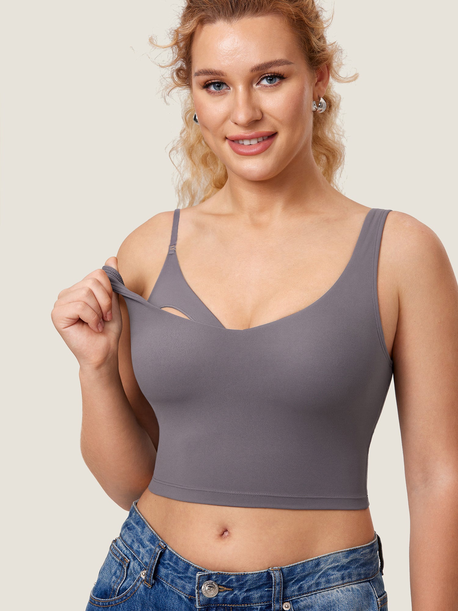 MOMANDA Women's Natrelax® Nursing Crop Tank Top - V Neck Tornado