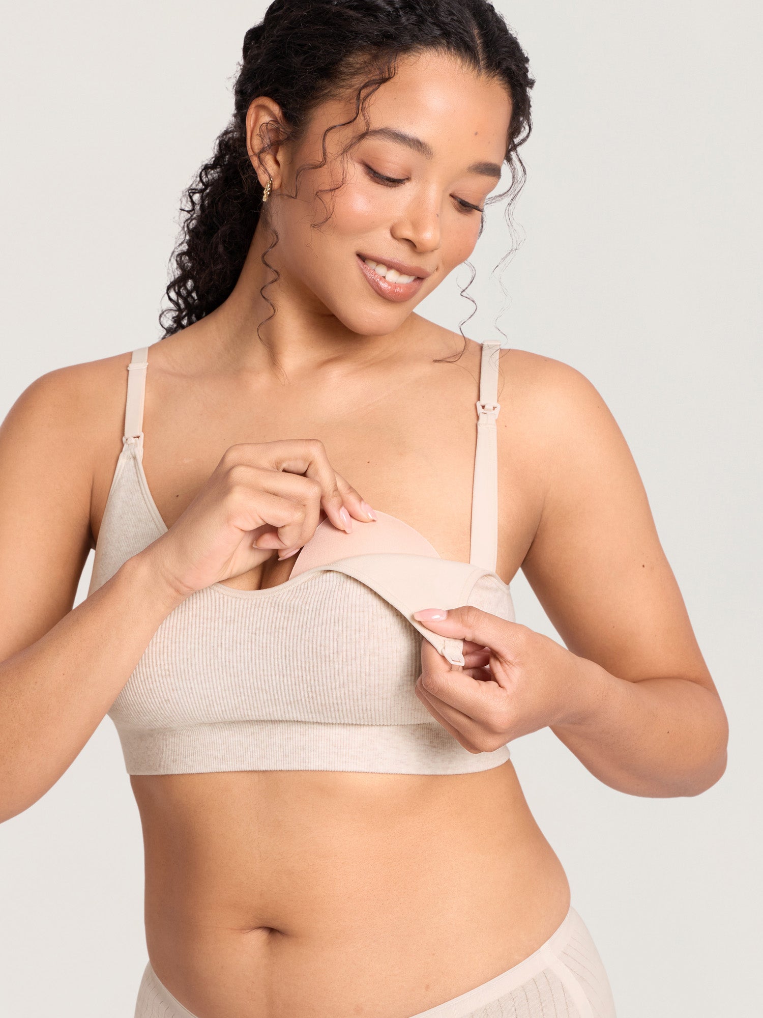 Ribbed Cotton Nursing Bralette Warm Sand Heather