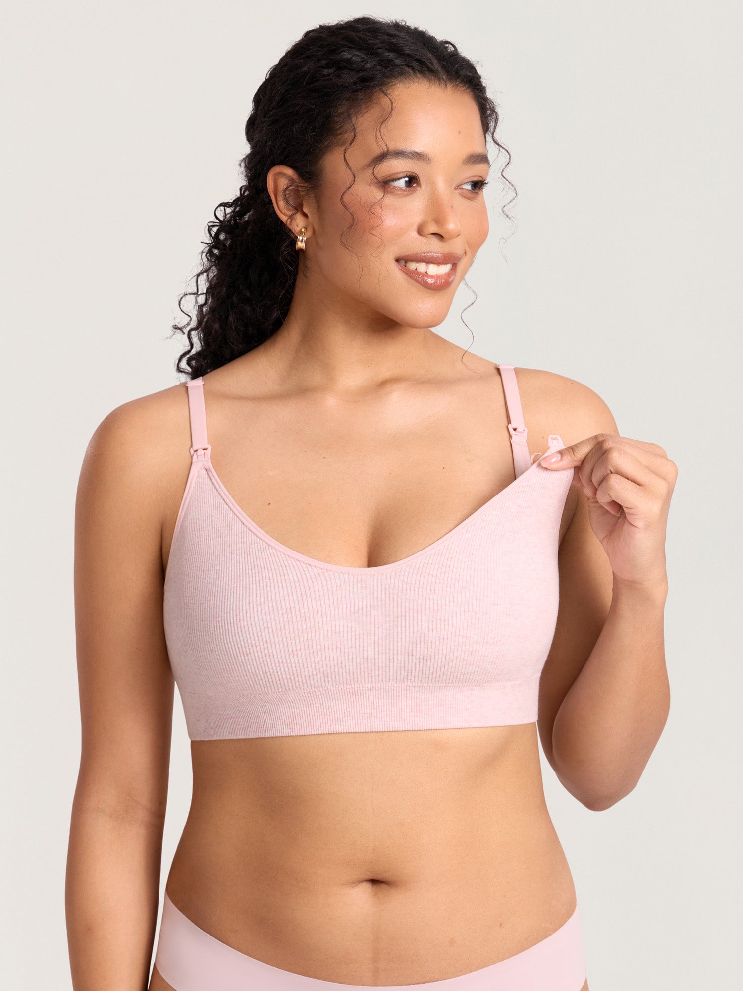 Ribbed Cotton Nursing Bralette Mist Pink Heather