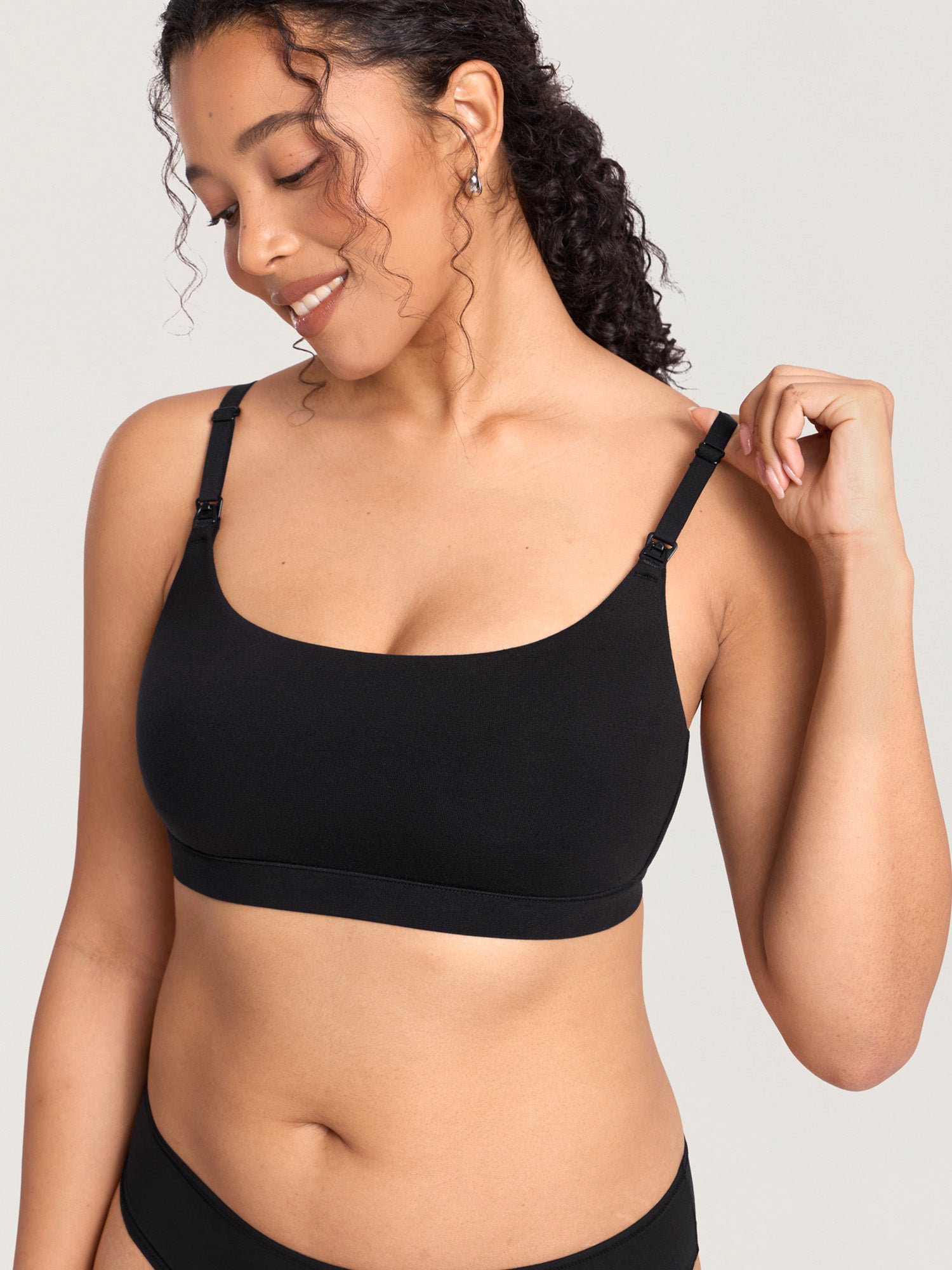 Cotton Scoop Neck Nursing Bralette Black