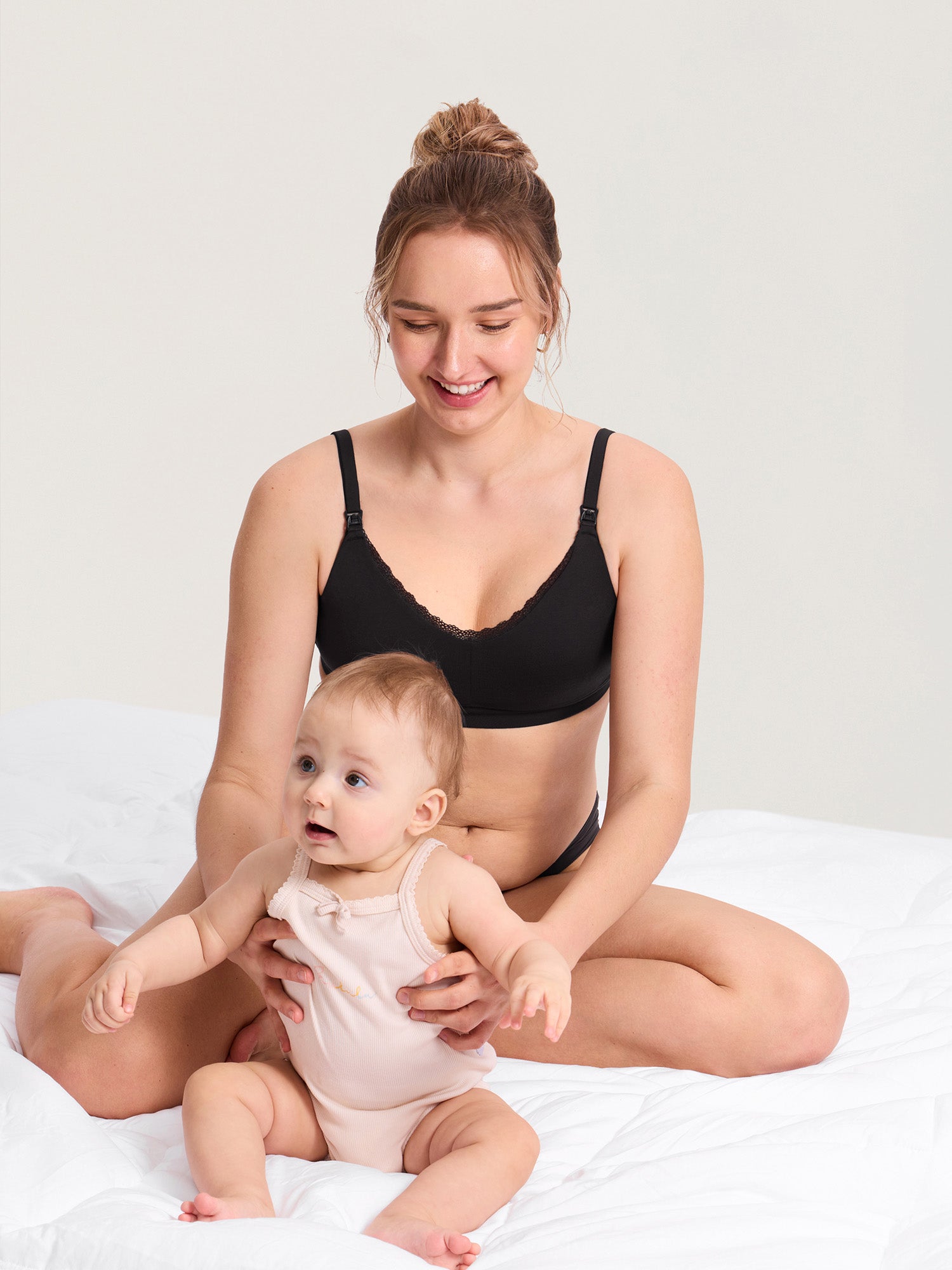 Cotton Lace Trim Nursing Bralette Black