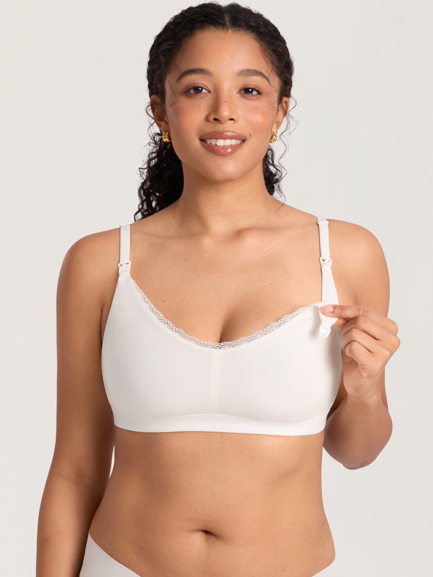 Cotton Lace Trim Nursing Bralette Iceland White