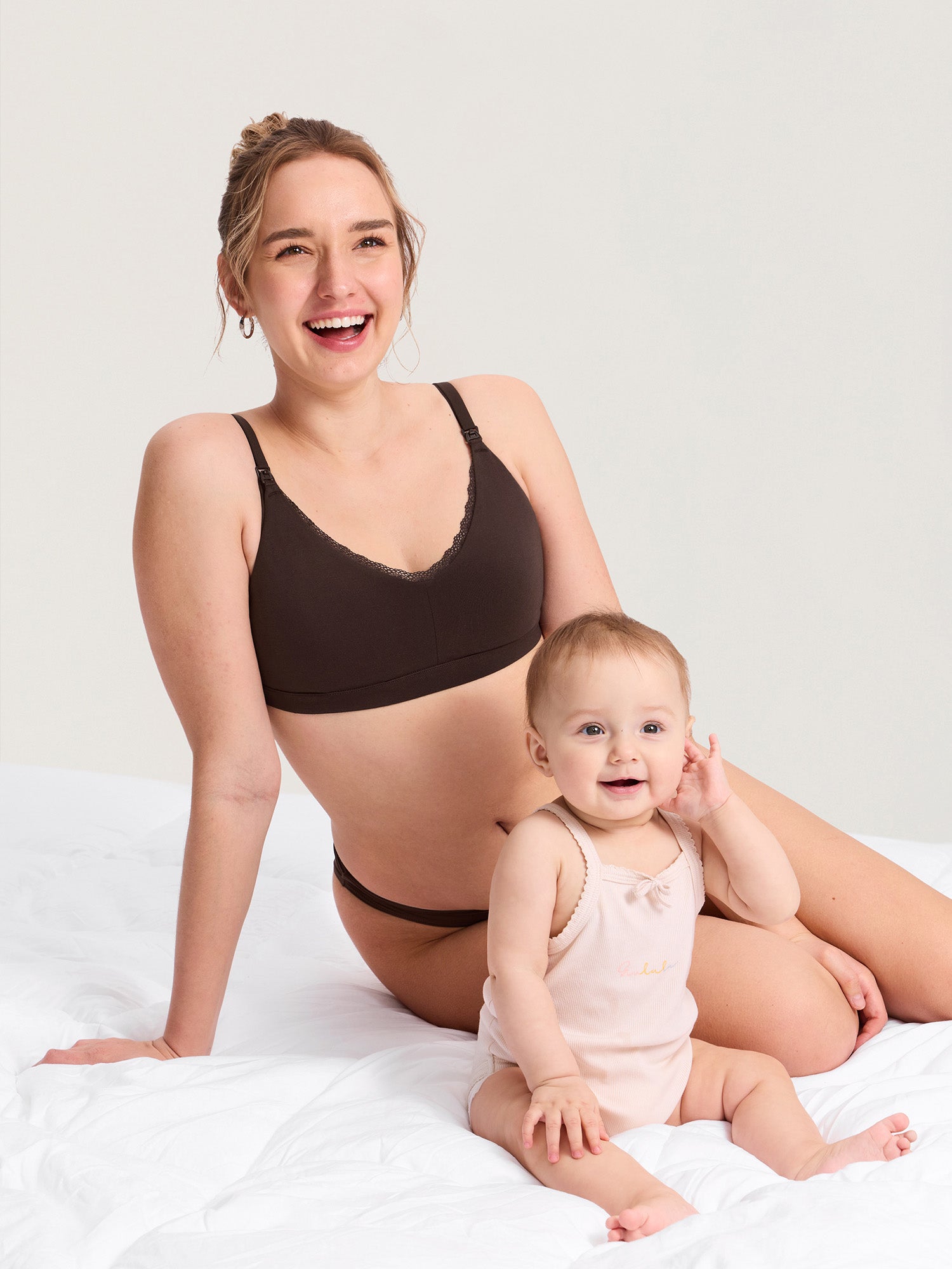 Cotton Lace Trim Nursing Bralette Clay Brown