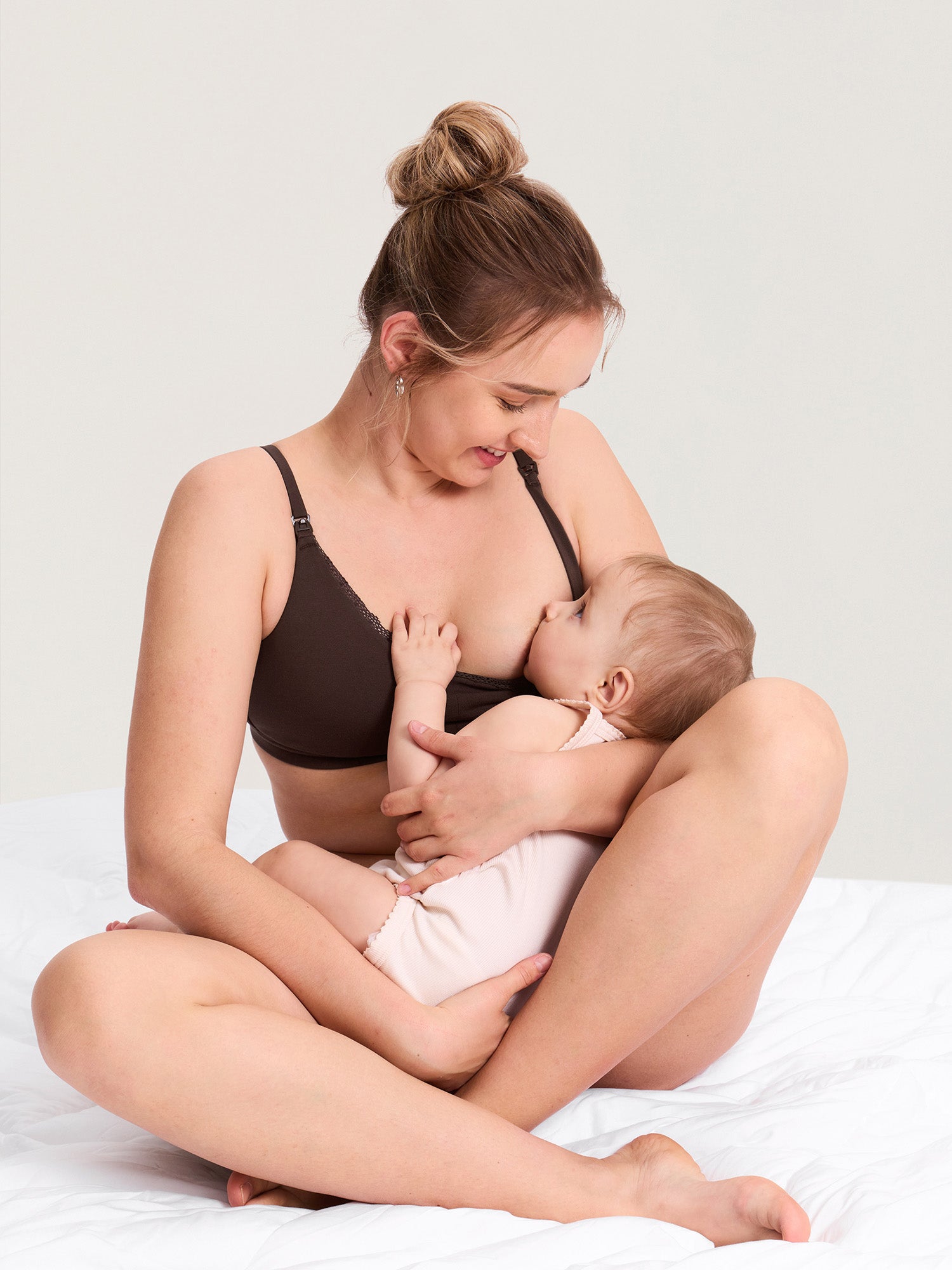 Cotton Lace Trim Nursing Bralette Clay Brown