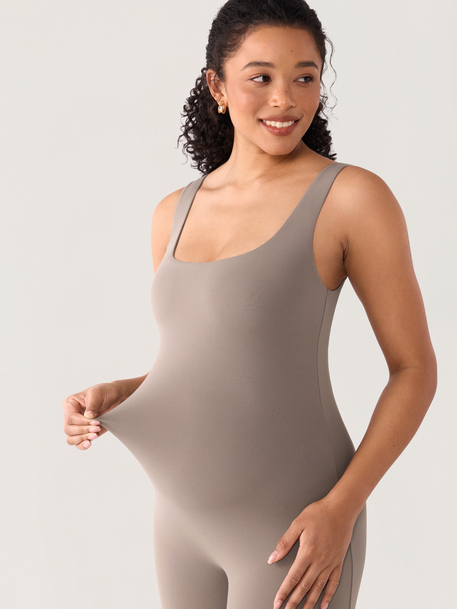 Airsofta Square Neck Maternity Romper Khaki Taupe