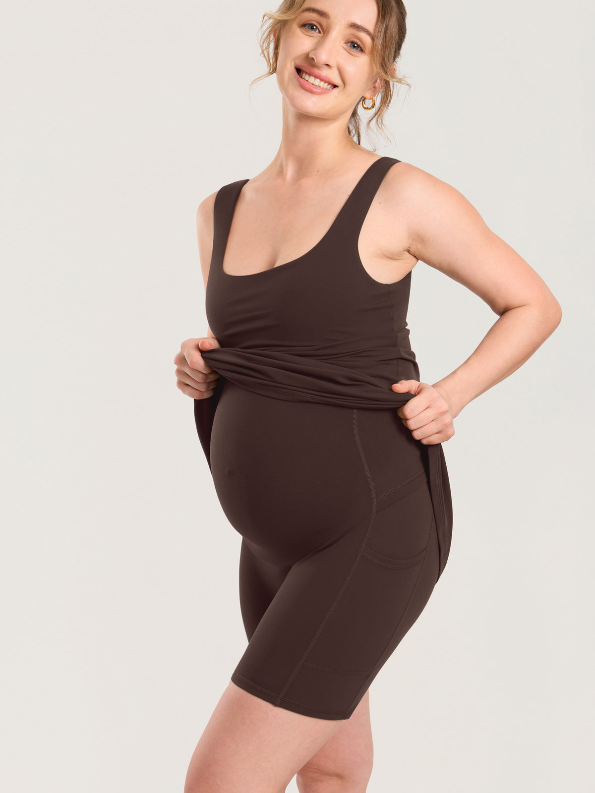 Natrelax® Maternity Mini Dress - Easy Peezy Hot Fudge Brown