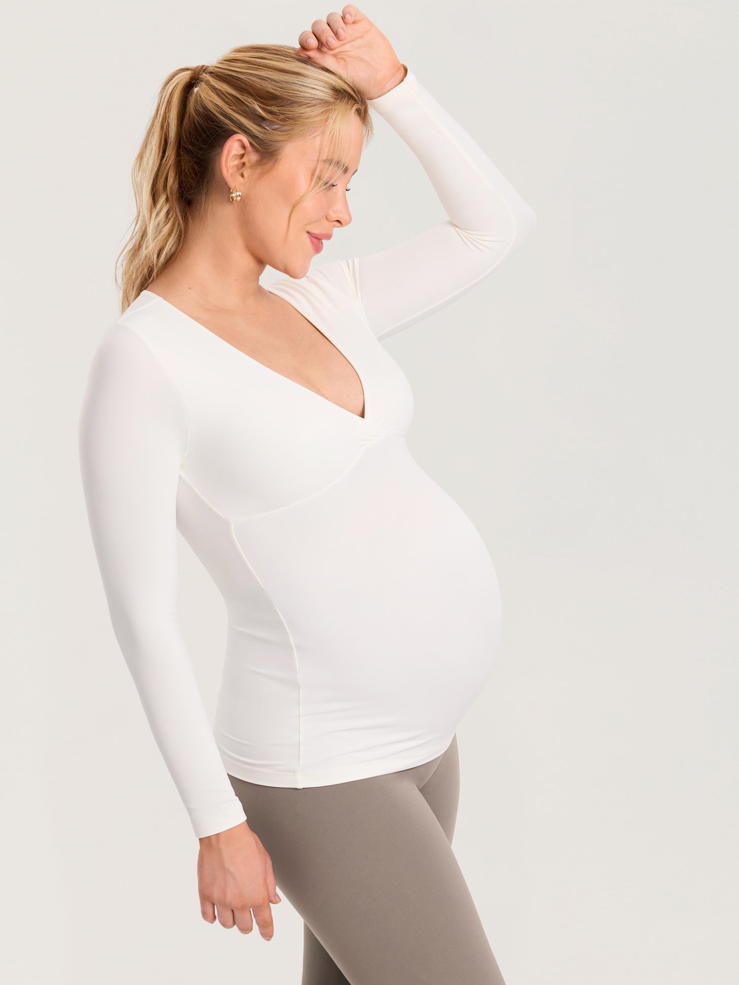 AirSoft Crossover Maternity & Nursing Top - Long Sleeves Iceland White