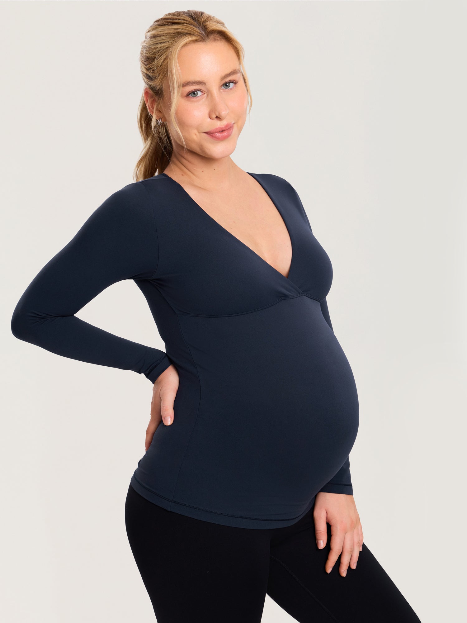 AirSoft Crossover Maternity & Nursing Top - Long Sleeves Twilight Blue