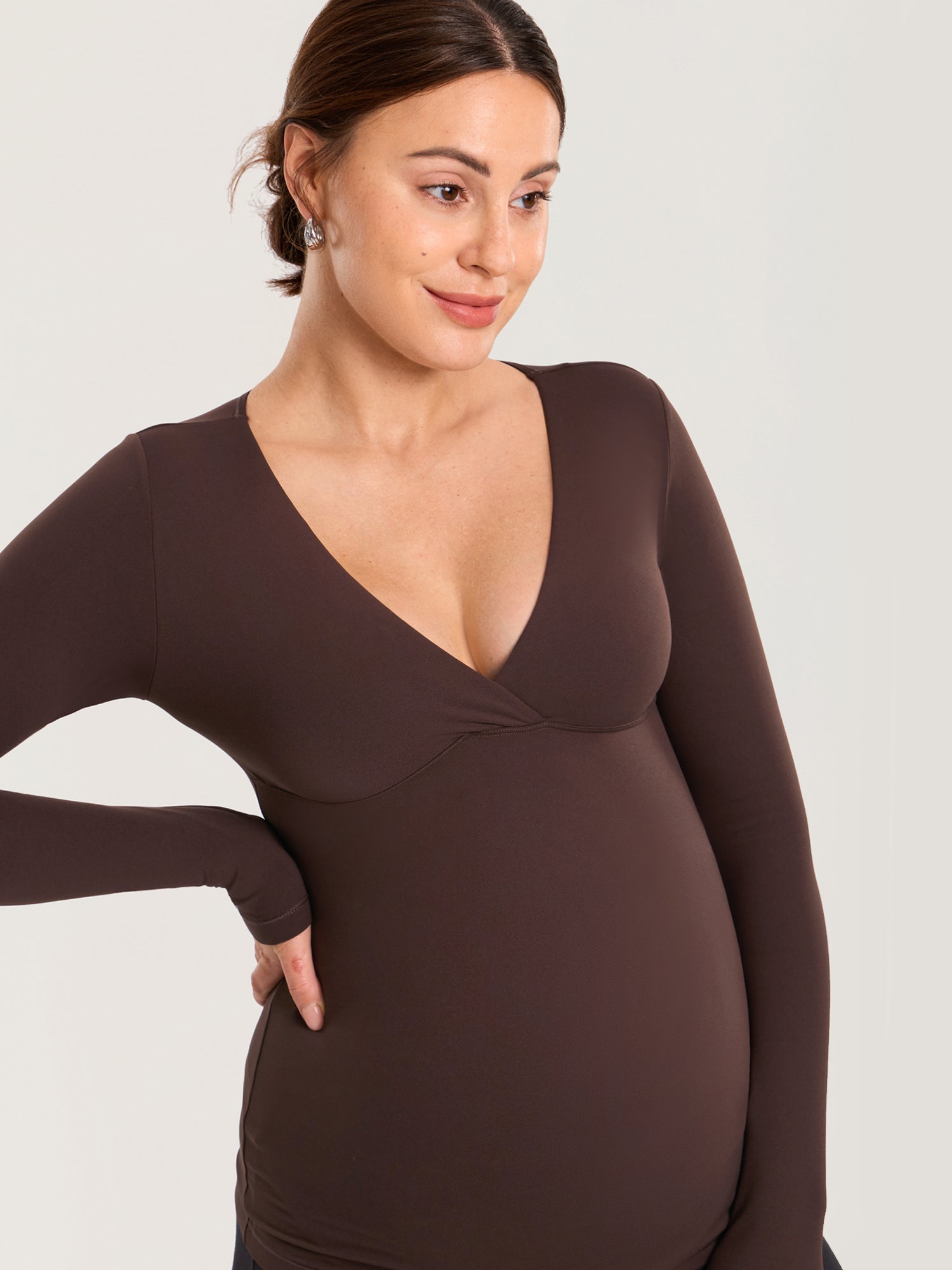 AirSoft Crossover Maternity & Nursing Top - Long Sleeves Hot Fudge Brown