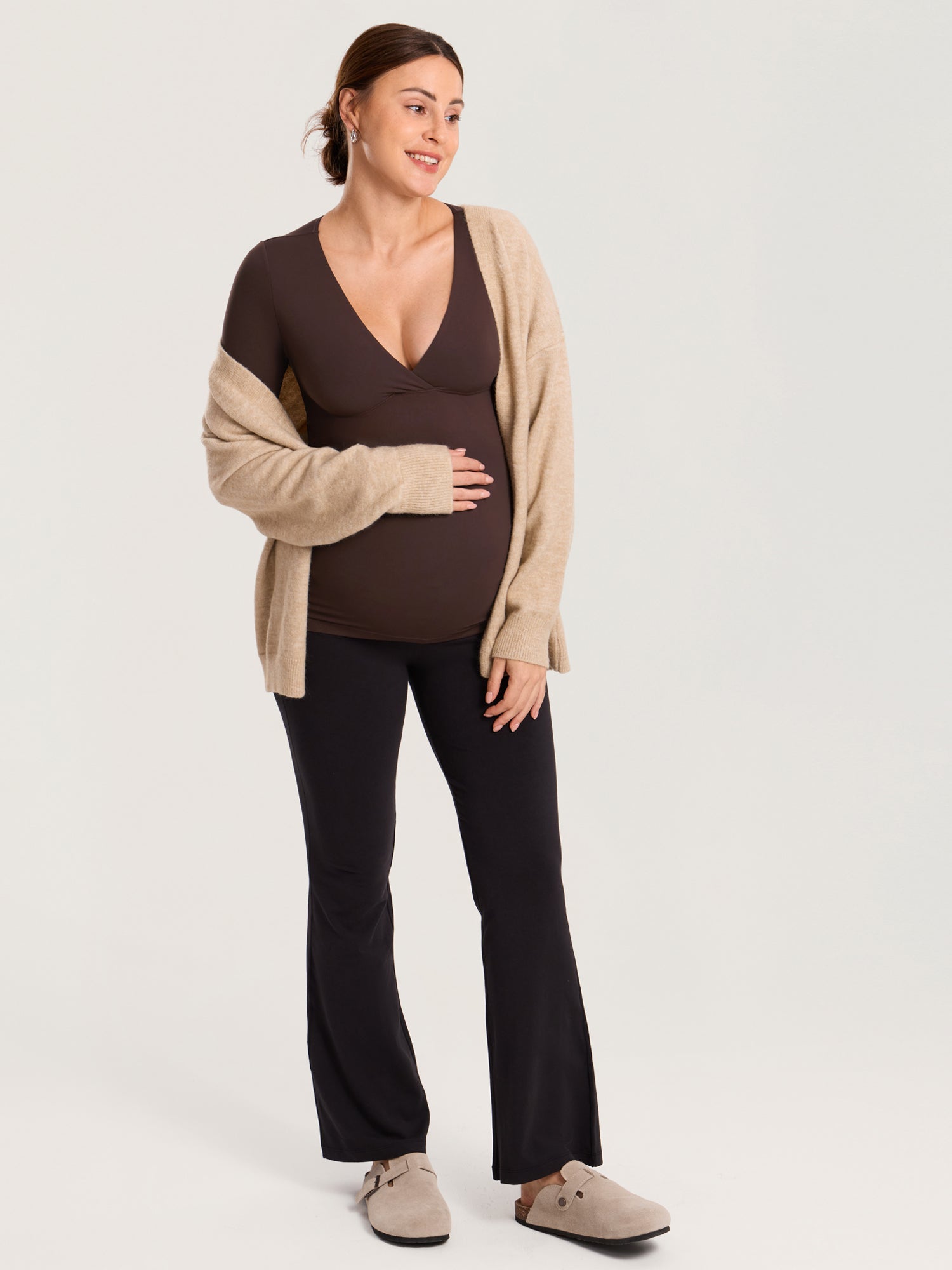 AirSoft Crossover Maternity & Nursing Top - Long Sleeves Hot Fudge Brown