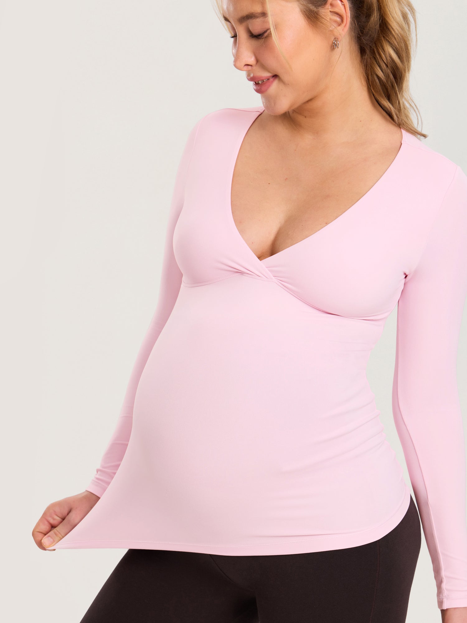 AirSoft Crossover Maternity & Nursing Top - Long Sleeves Sweet Pink
