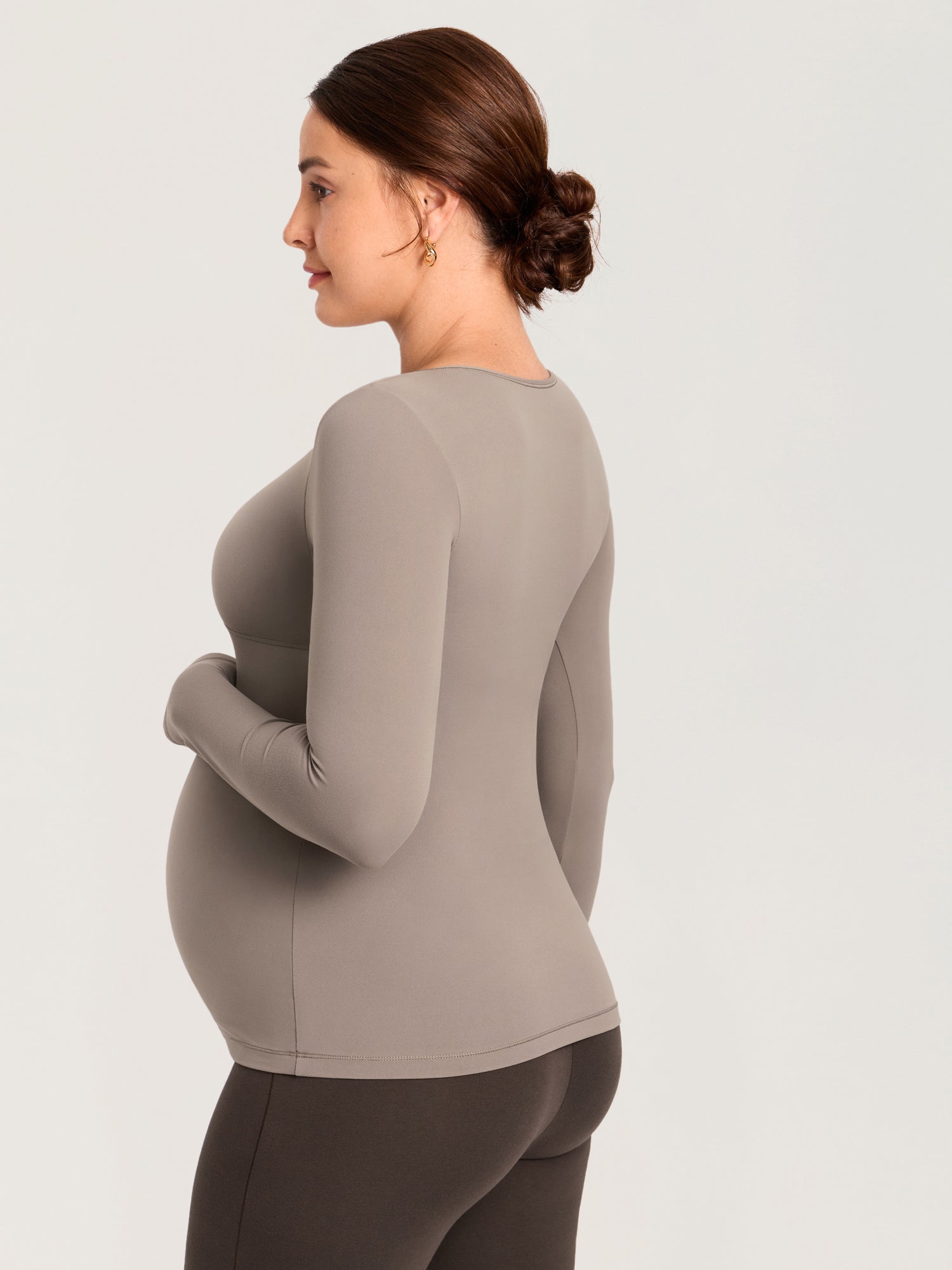 AirSoft Crossover Maternity & Nursing Top - Long Sleeves Khaki Taupe