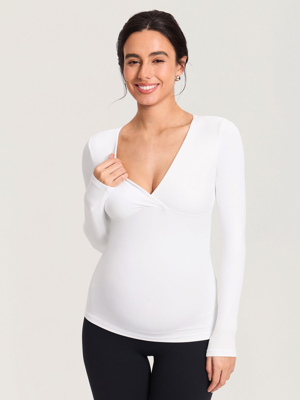 AirSoft Crossover Maternity & Nursing Top - Long Sleeves Snow White