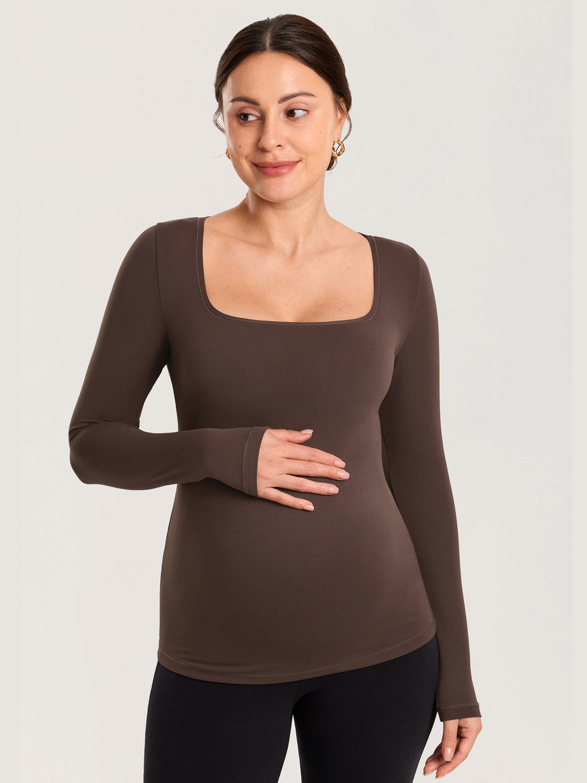 AirSoft Square Neck Maternity Top - Long Sleeves Clay Brown