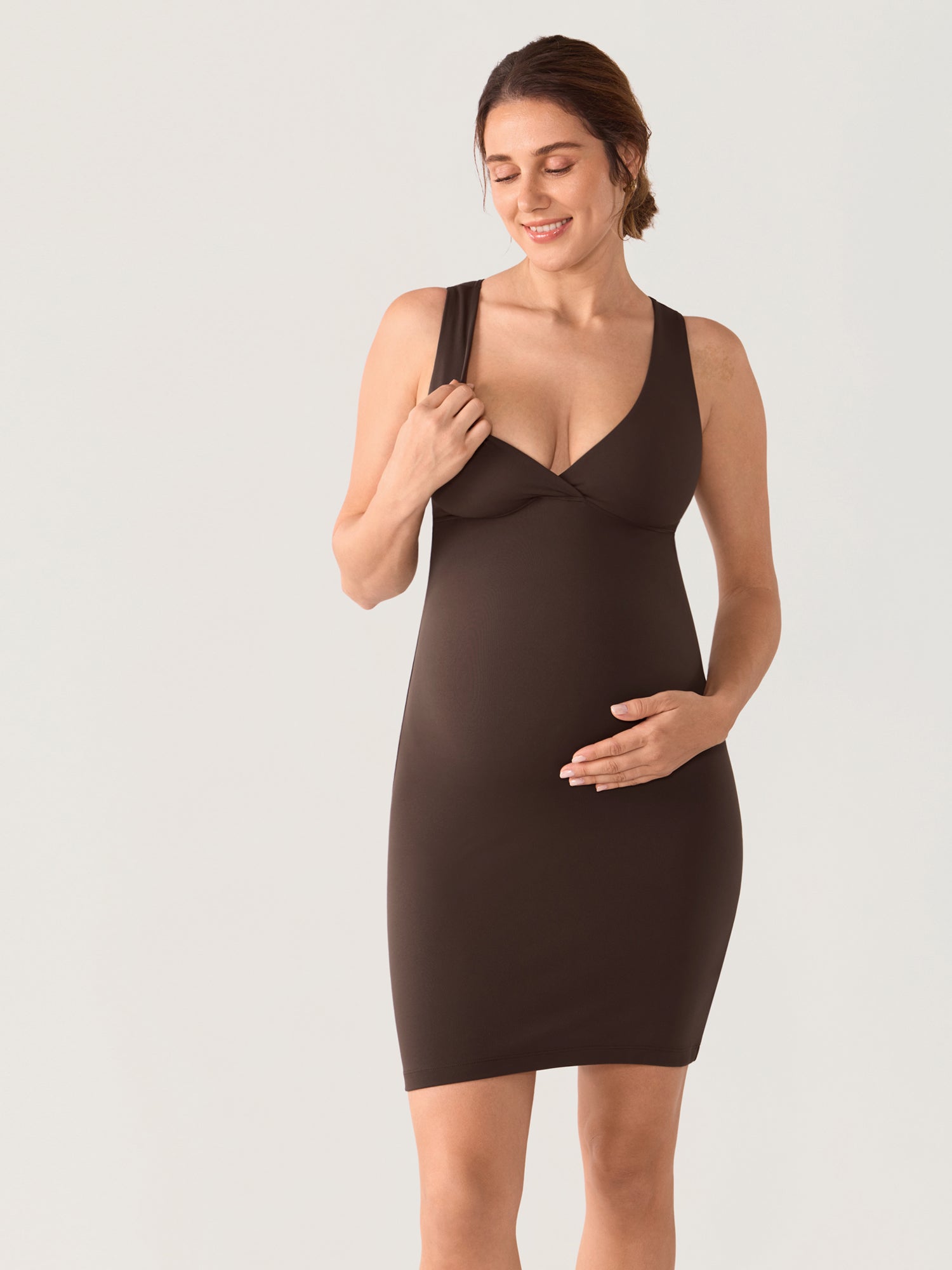 Natrelax® Crossover Maternity & Nursing Mini Dress Clay Brown