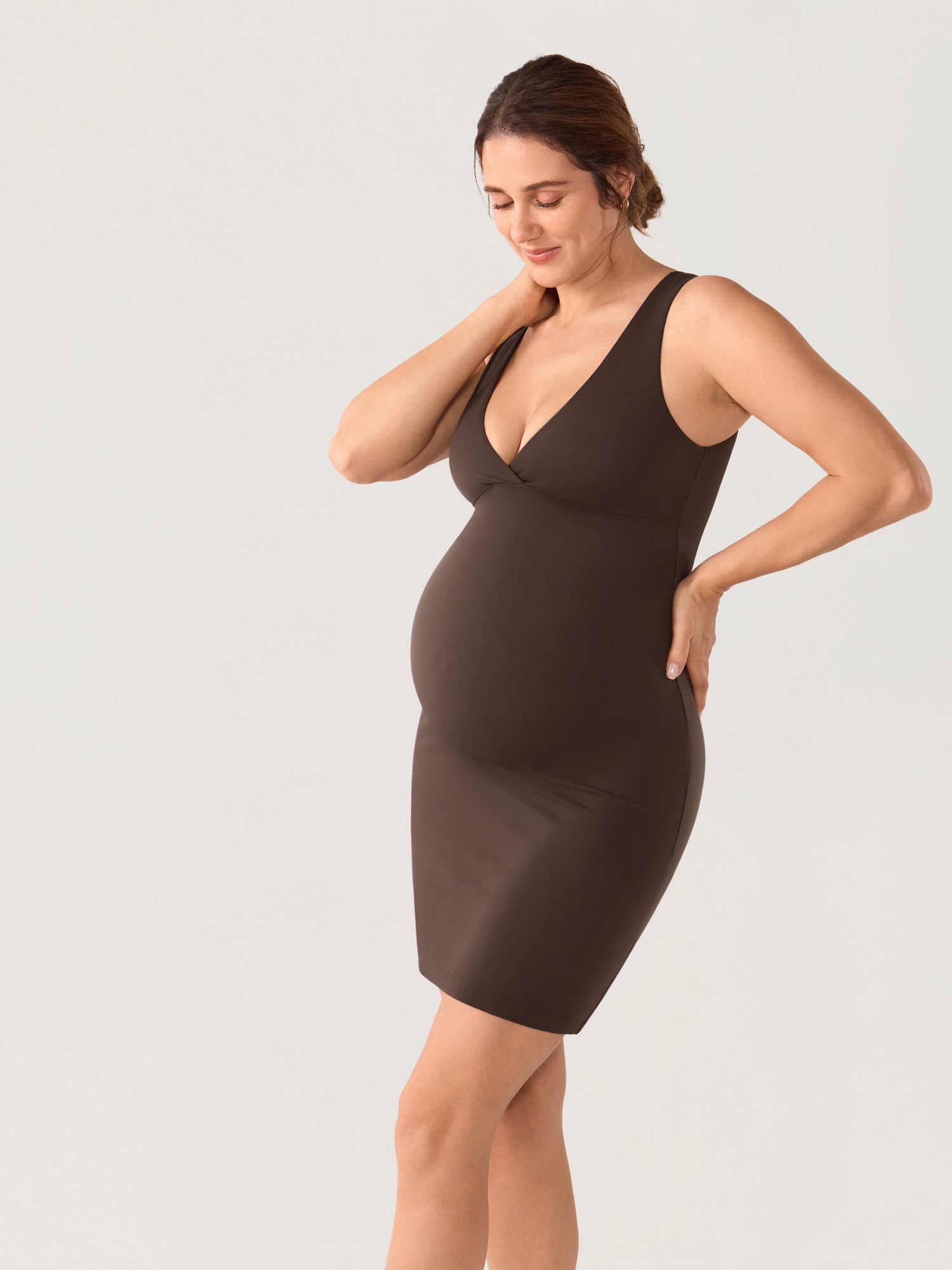 Natrelax® Crossover Maternity & Nursing Mini Dress Clay Brown