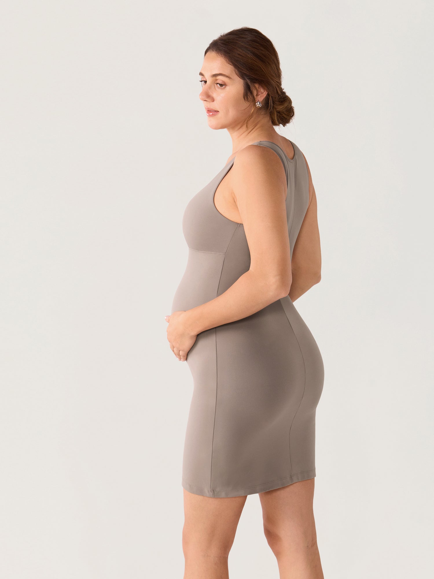 Natrelax® Crossover Maternity & Nursing Mini Dress Khaki Taupe
