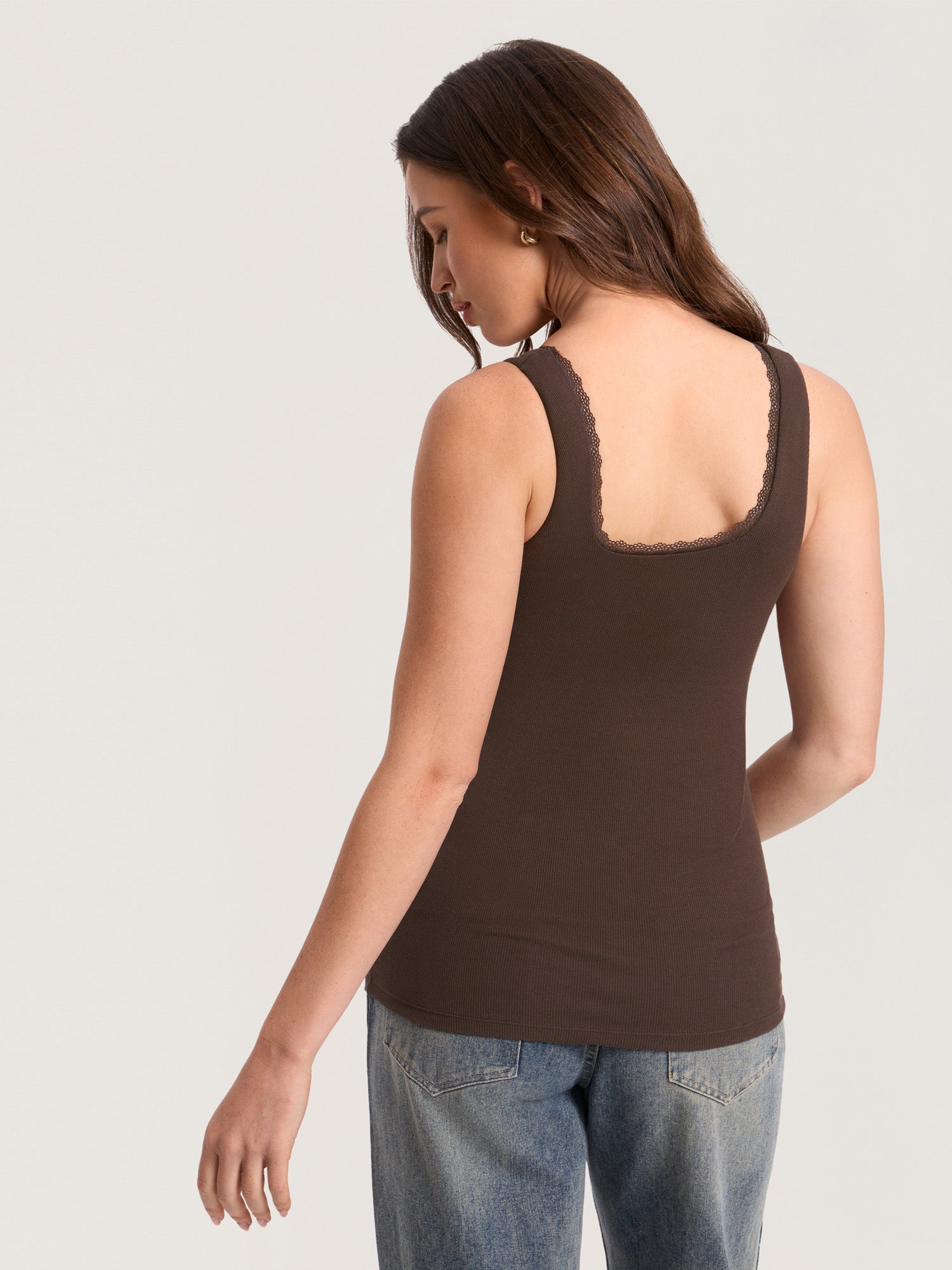 Cotton Rib Lace Trim Maternity Tank Top Clay Brown