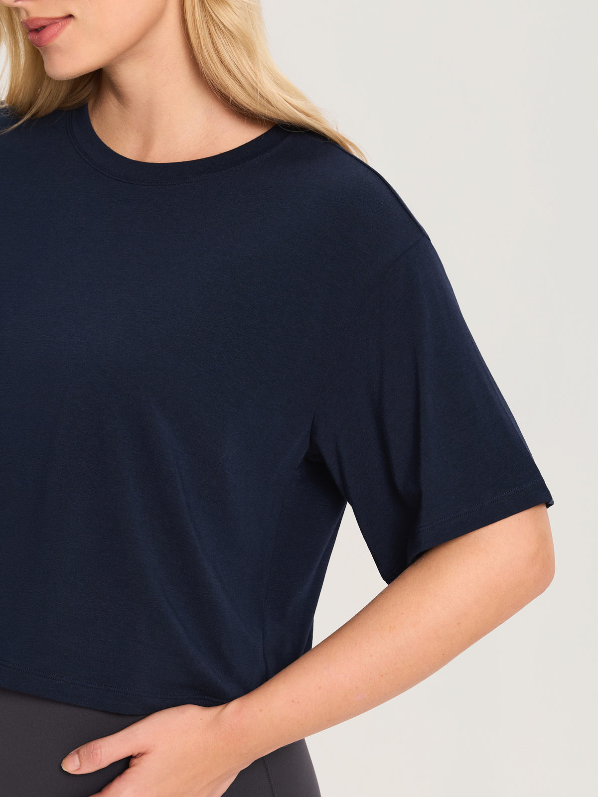 Modal Cotton Short Sleeve Loose Crop Tee Deep Ocean Blue