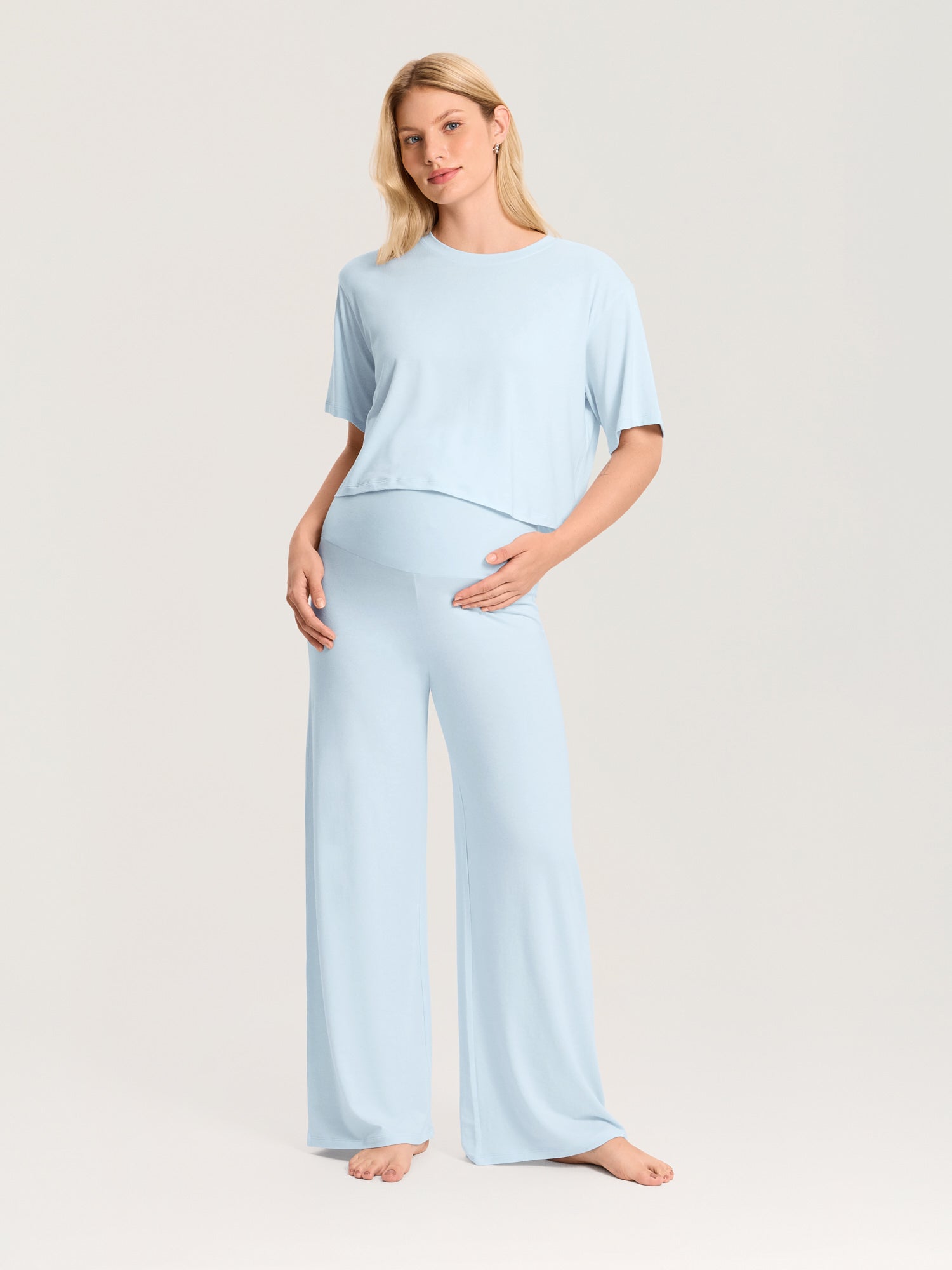 Modal Cotton Foldover Wide-Leg Pants