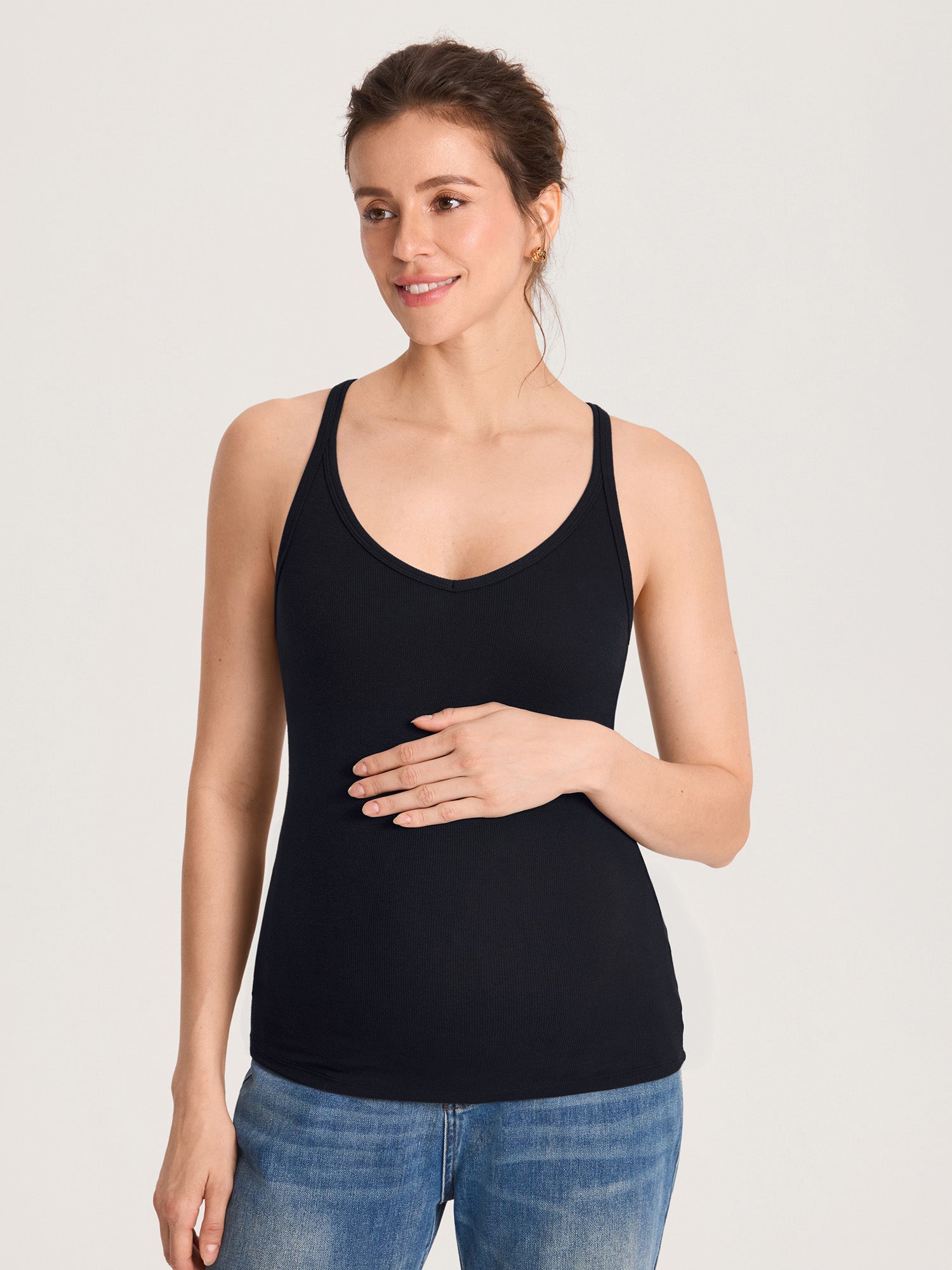 Cotton Rib Racerback Maternity Tank – Removable Cups