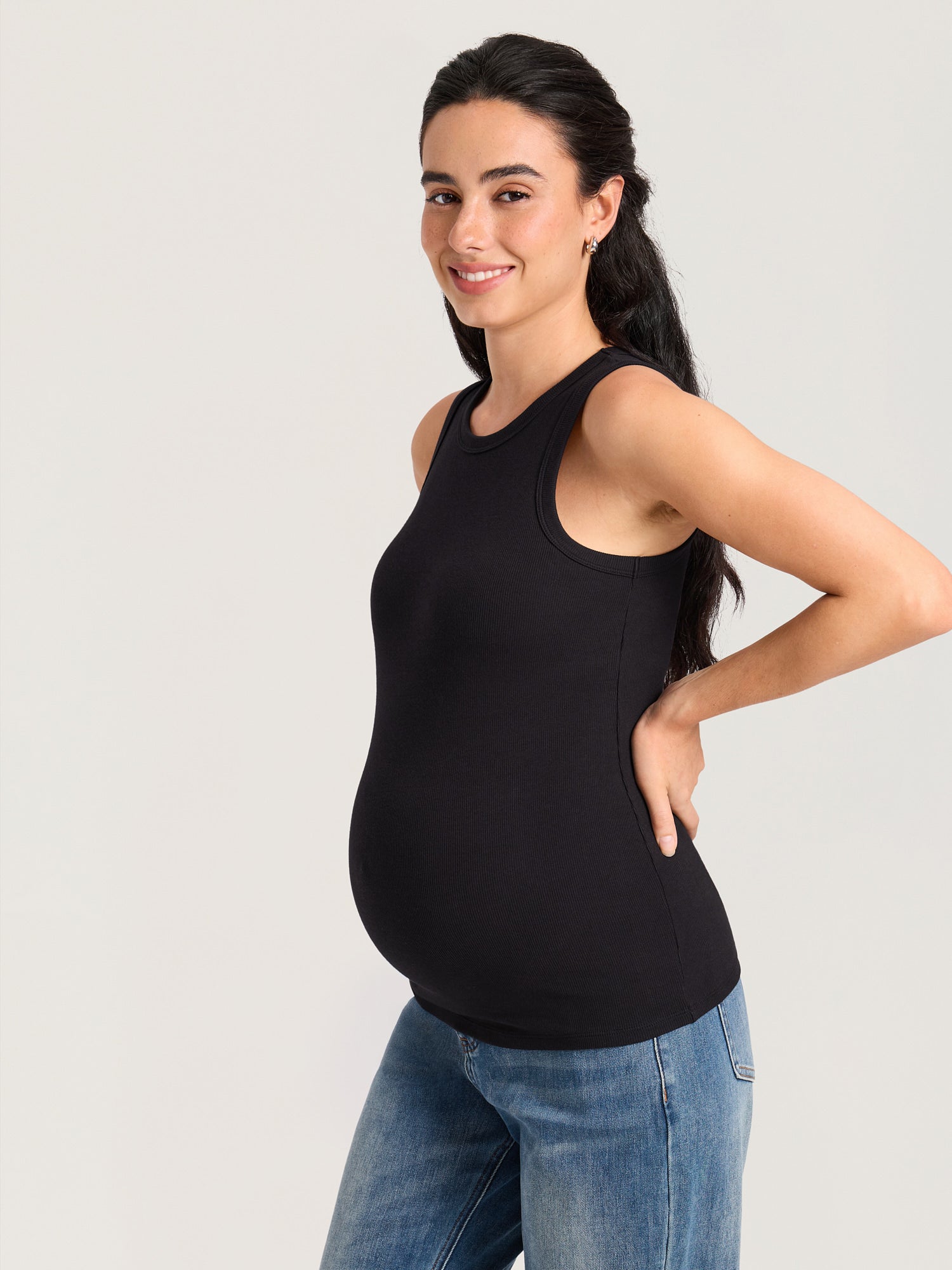 Cotton Rib Crew Neck Maternity Tank Top Black