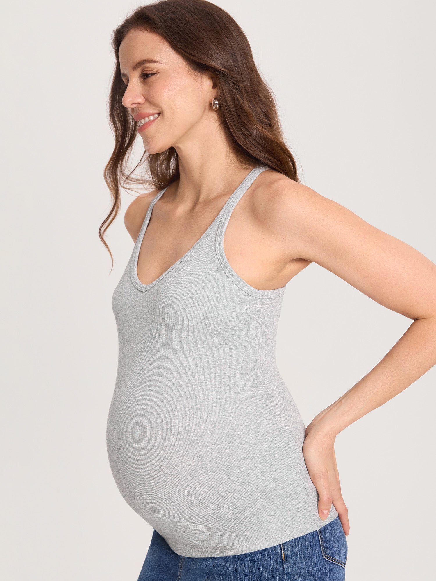 Cotton Rib Racerback Maternity Tank – Removable Cups