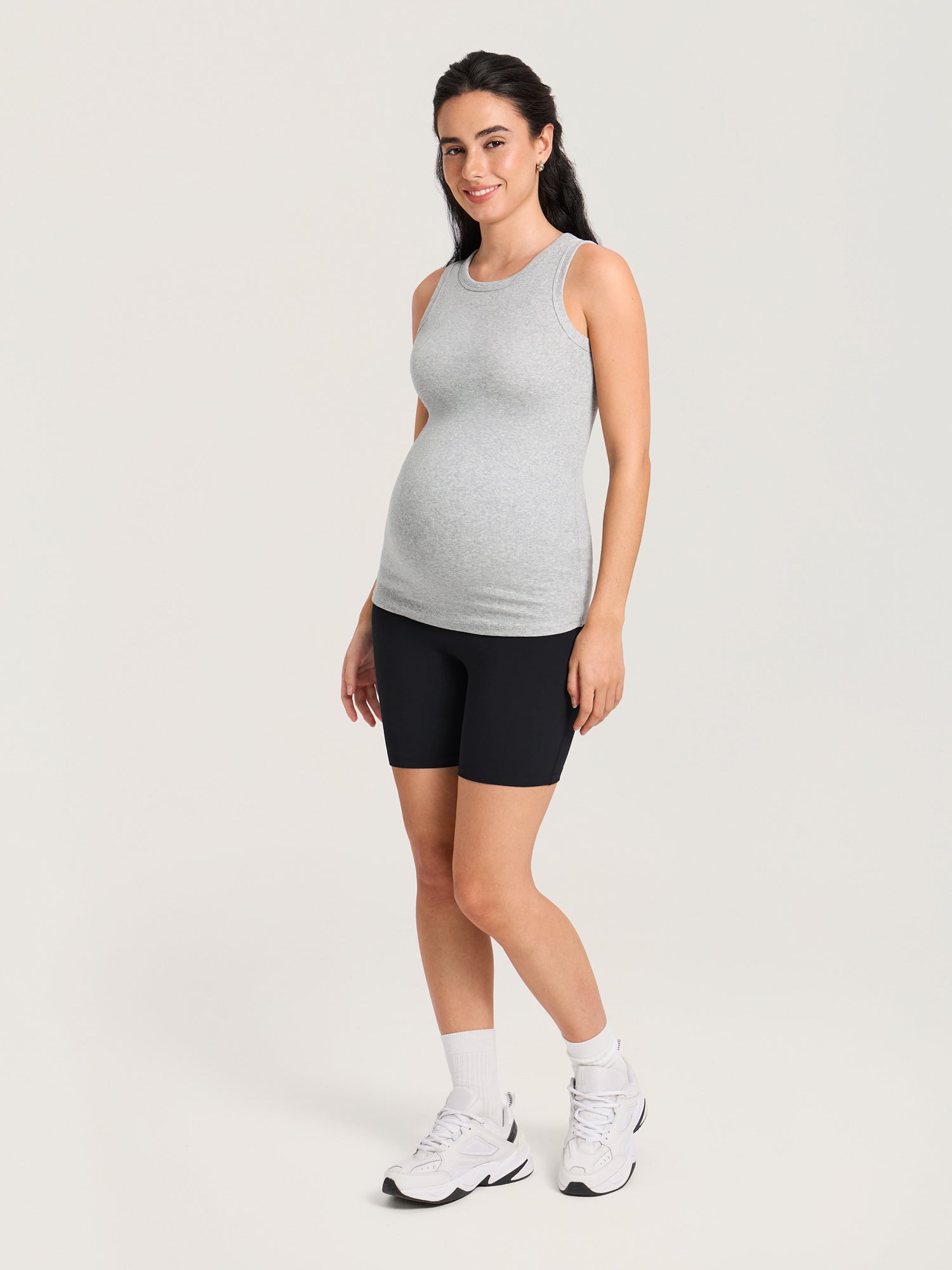 Cotton Rib Crew Neck Maternity Tank Top Classic Heather