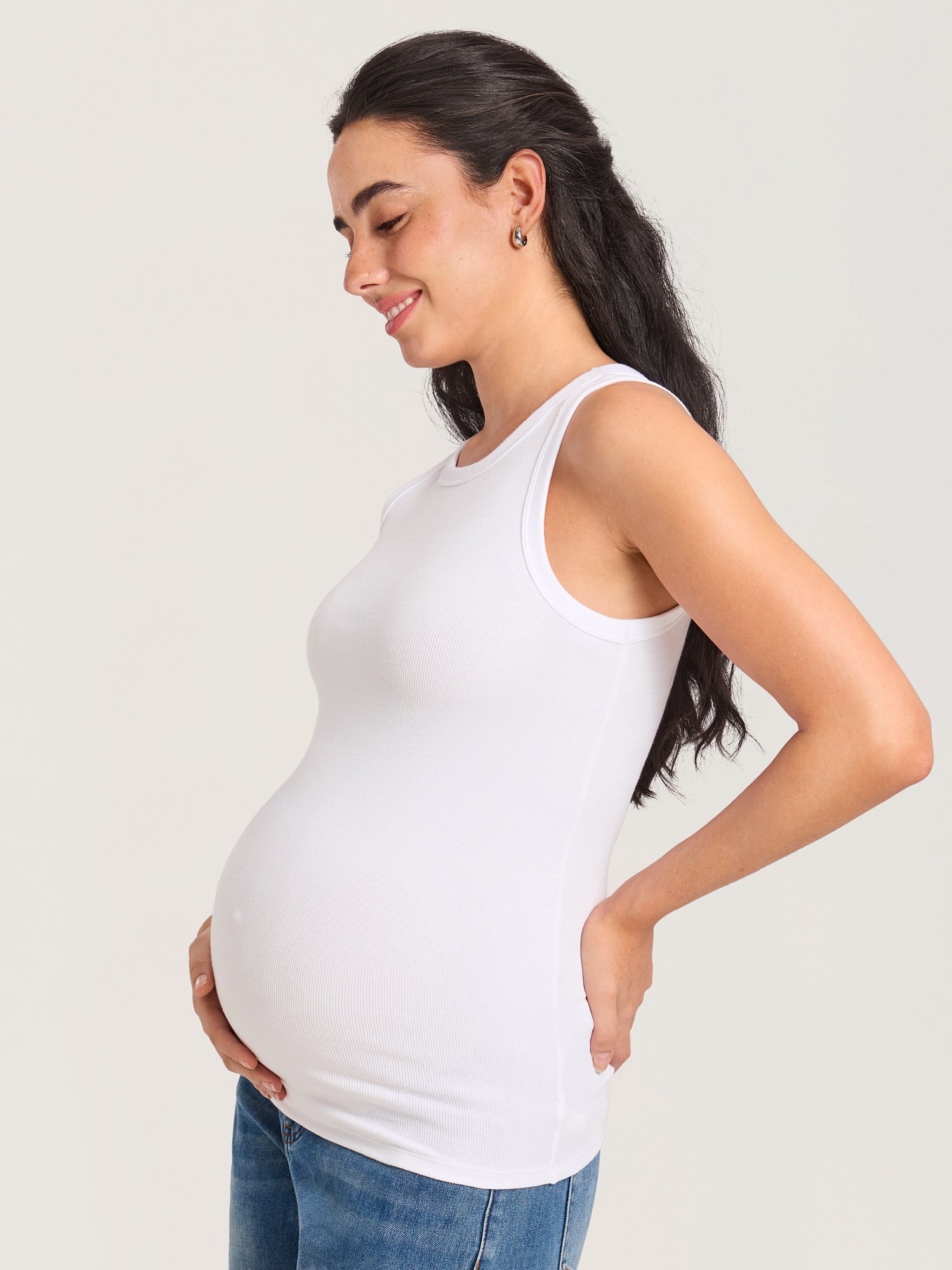 Cotton Rib Crew Neck Maternity Tank Top White