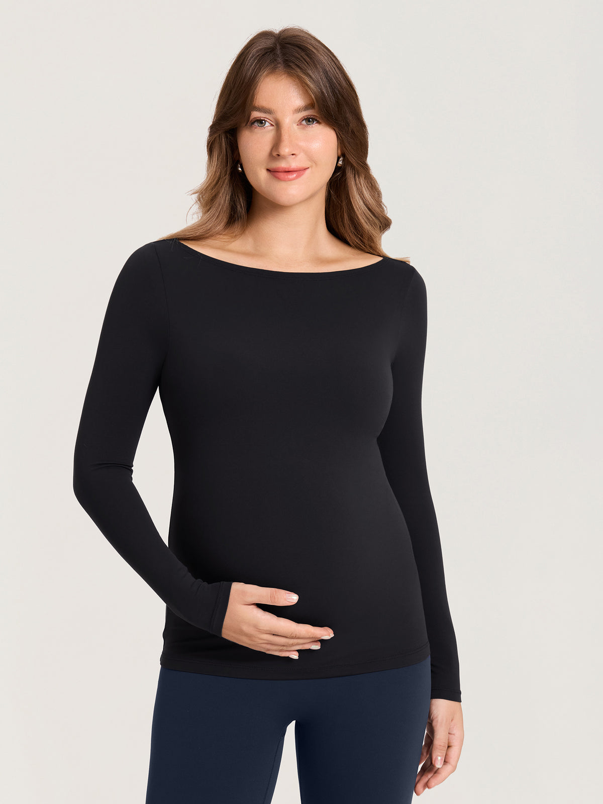 AirSofta Boatneck Maternity Top - Long Sleeves Black