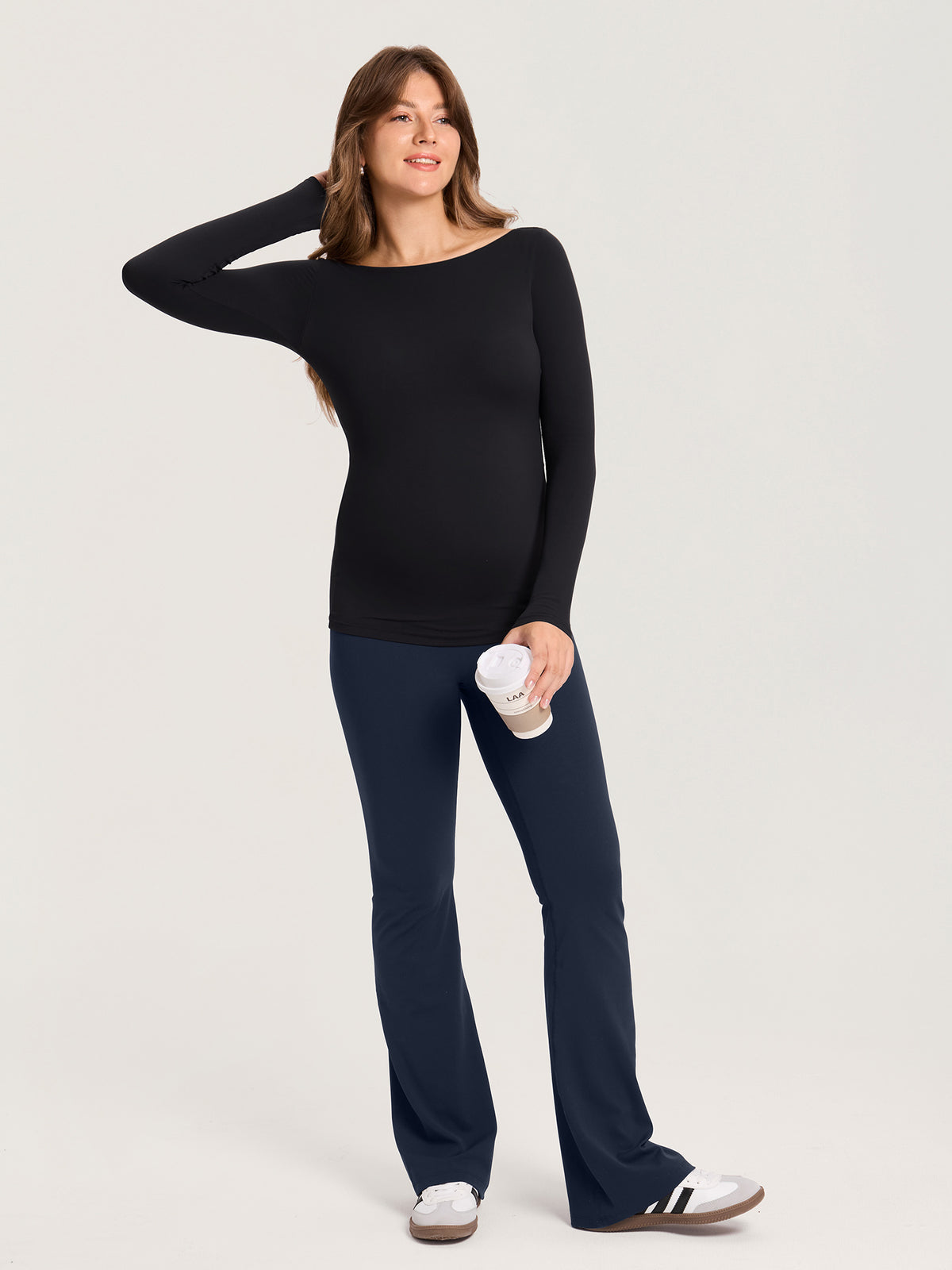 AirSofta Boatneck Maternity Top - Long Sleeves Black