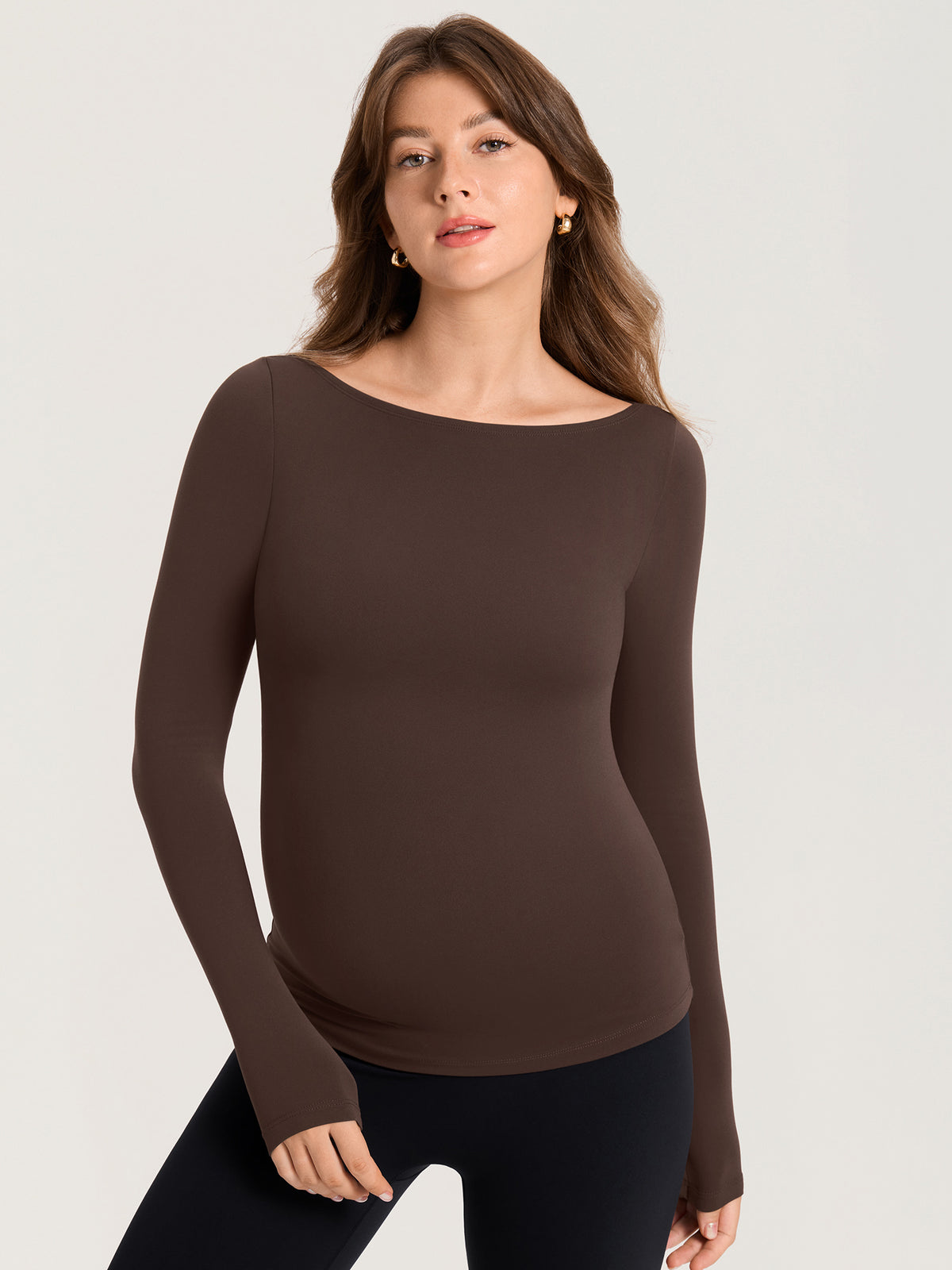 AirSofta Boatneck Maternity Top - Long Sleeves Clay Brown