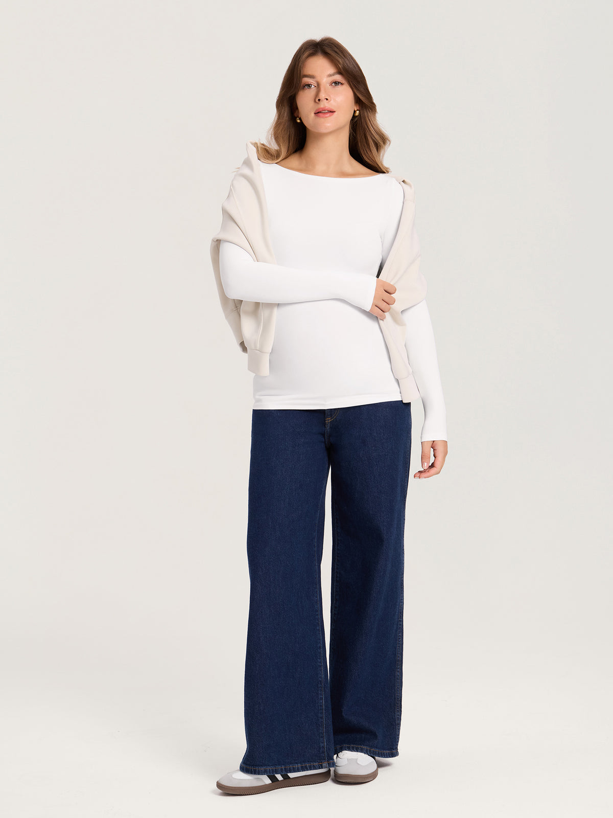 AirSofta Boatneck Maternity Top - Long Sleeves Snow White
