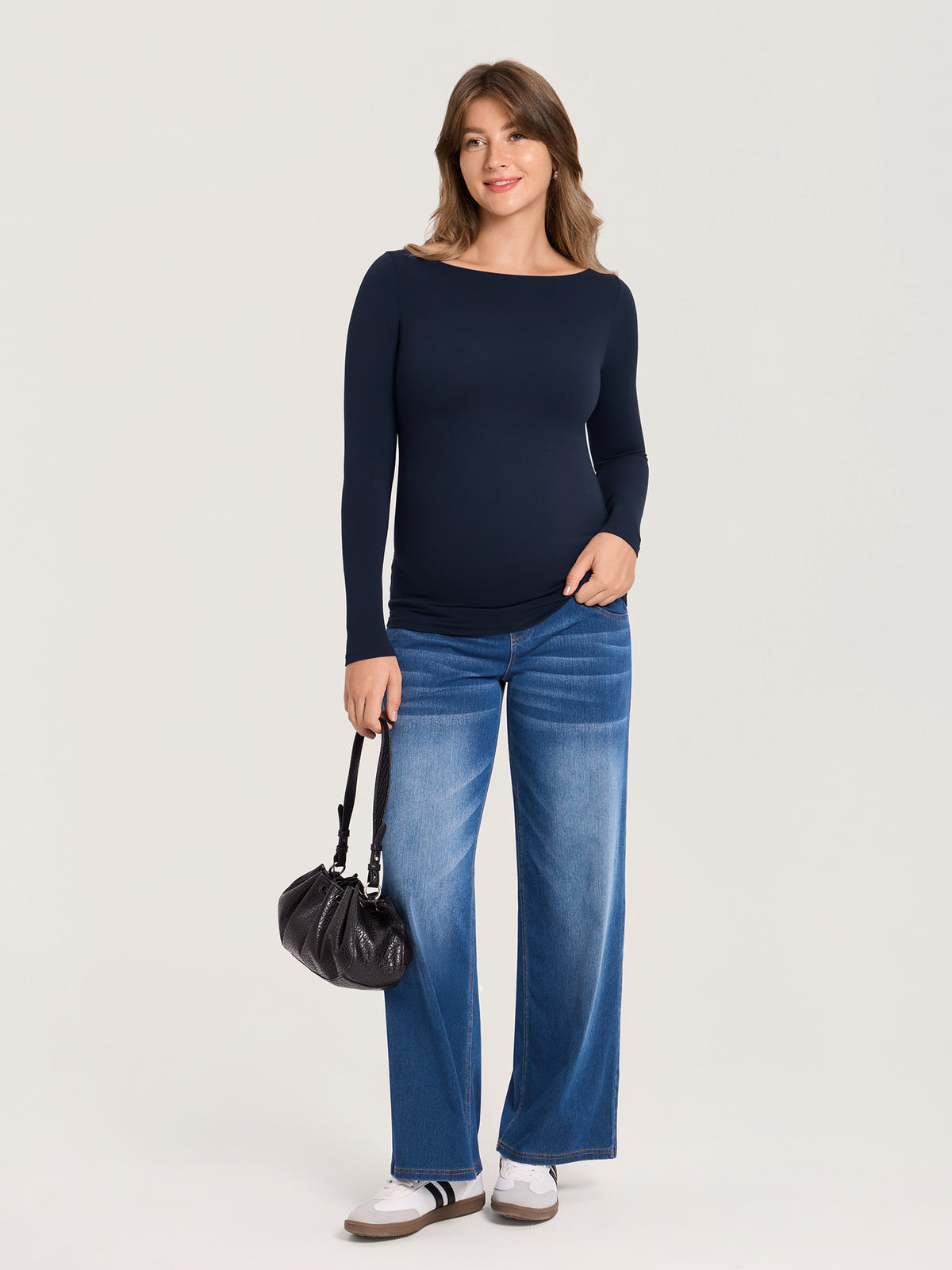 AirSofta Boatneck Maternity Top - Long Sleeves Deep Ocean Blue
