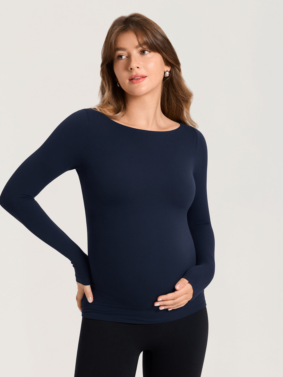 AirSofta Boatneck Maternity Top - Long Sleeves Deep Ocean Blue