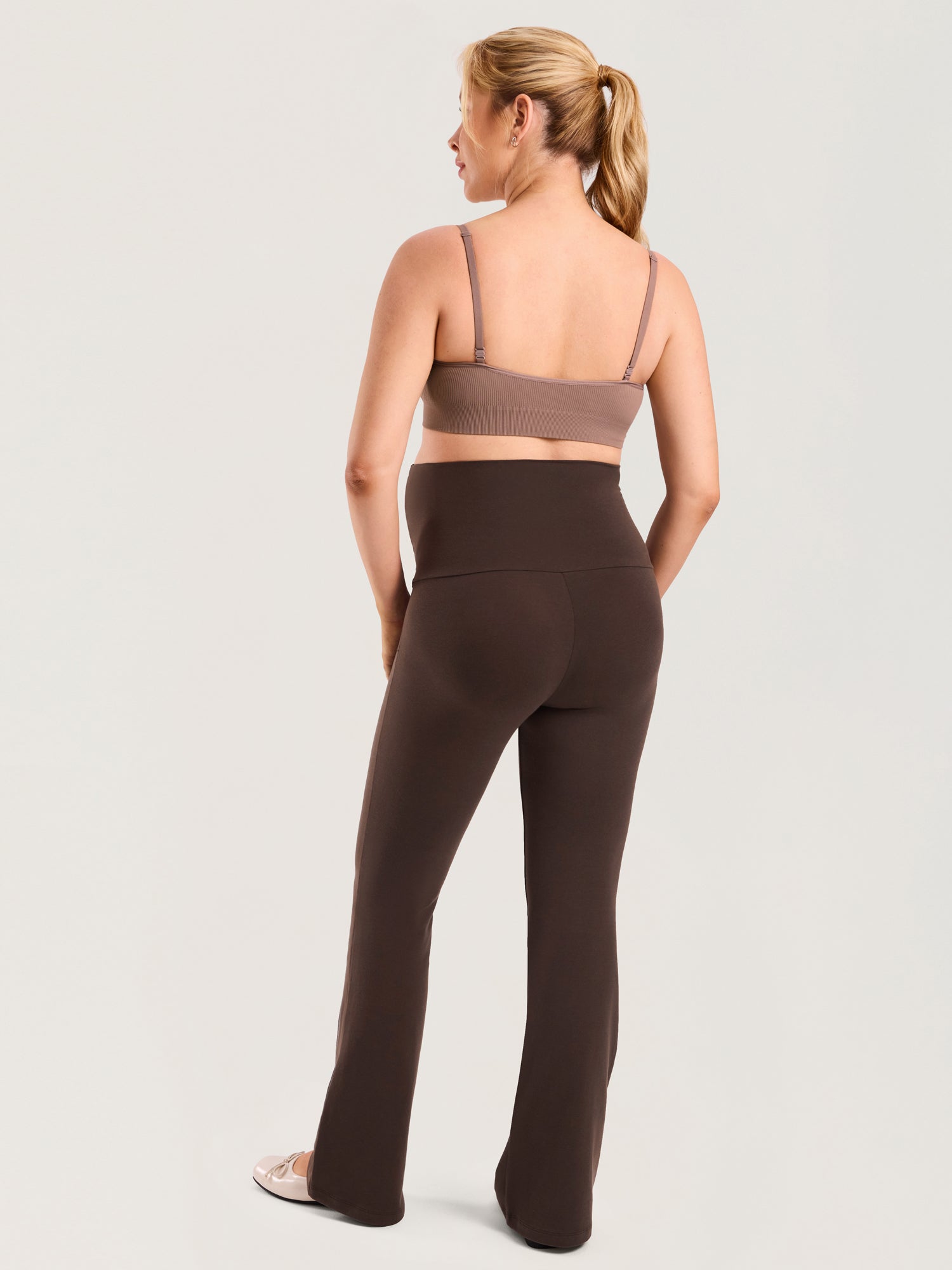Cotton Foldover Maternity Flare Pants 30.5" Clay Brown