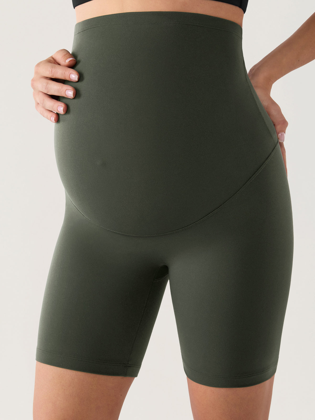 Natrelax® No Front Seam Maternity Shorts 6" Aspen Olive