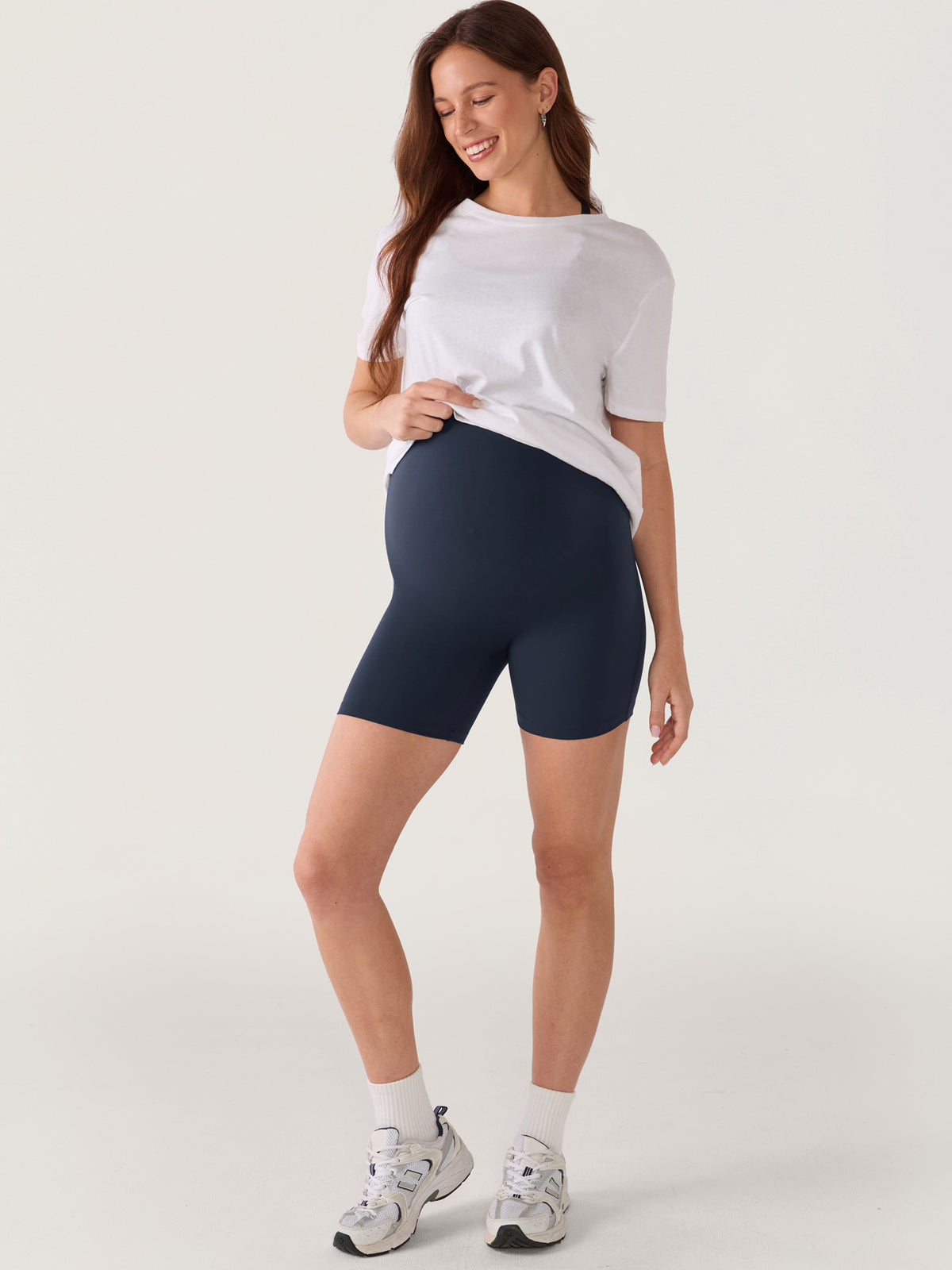 Natrelax® Seamless-Front Maternity Shorts 6" Twilight Blue