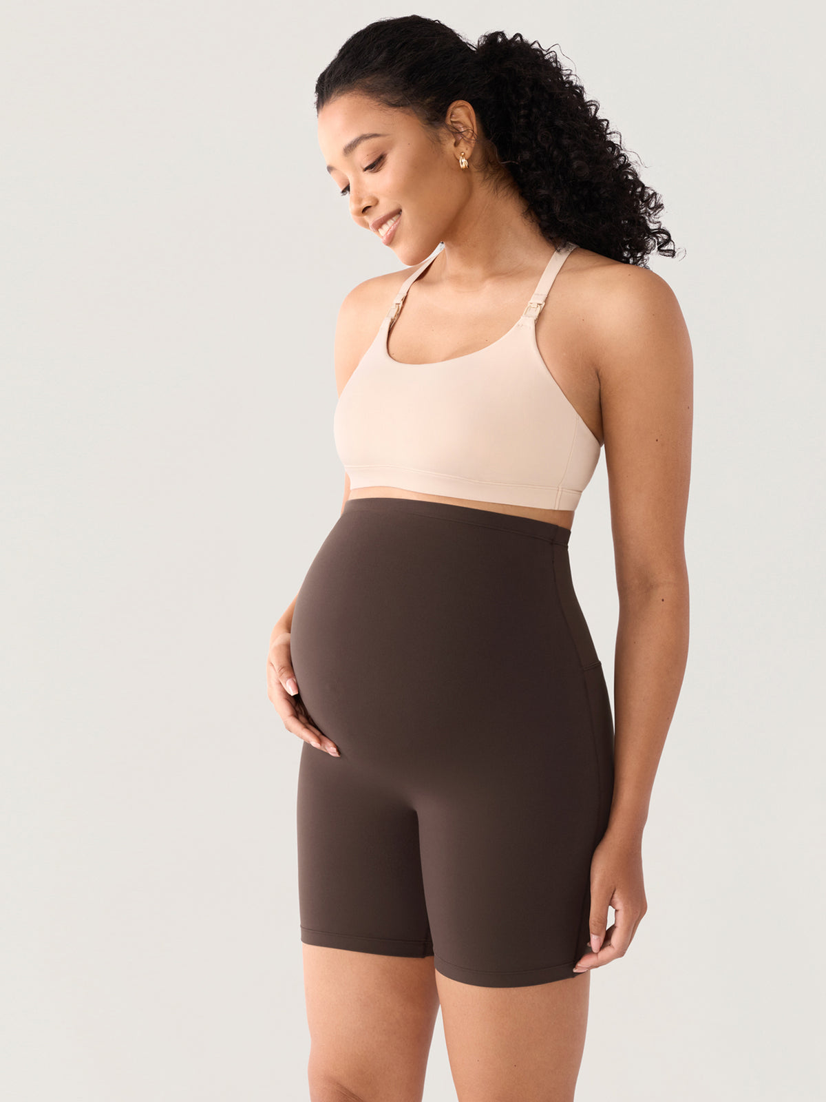 Natrelax® Seamless-Front Maternity Shorts 6" Clay Brown
