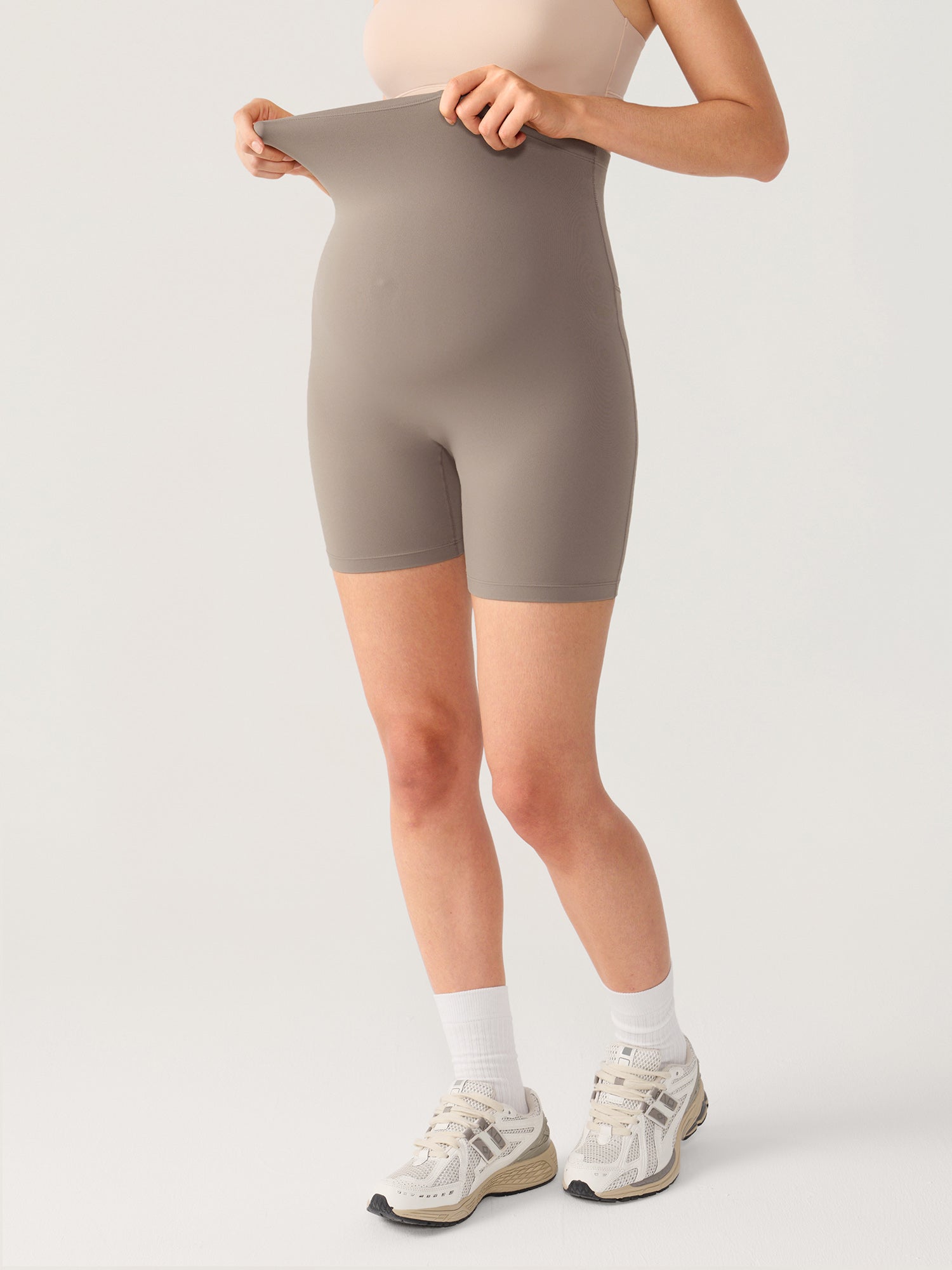 Natrelax® Seamless-Front Maternity Shorts 6" Khaki Taupe