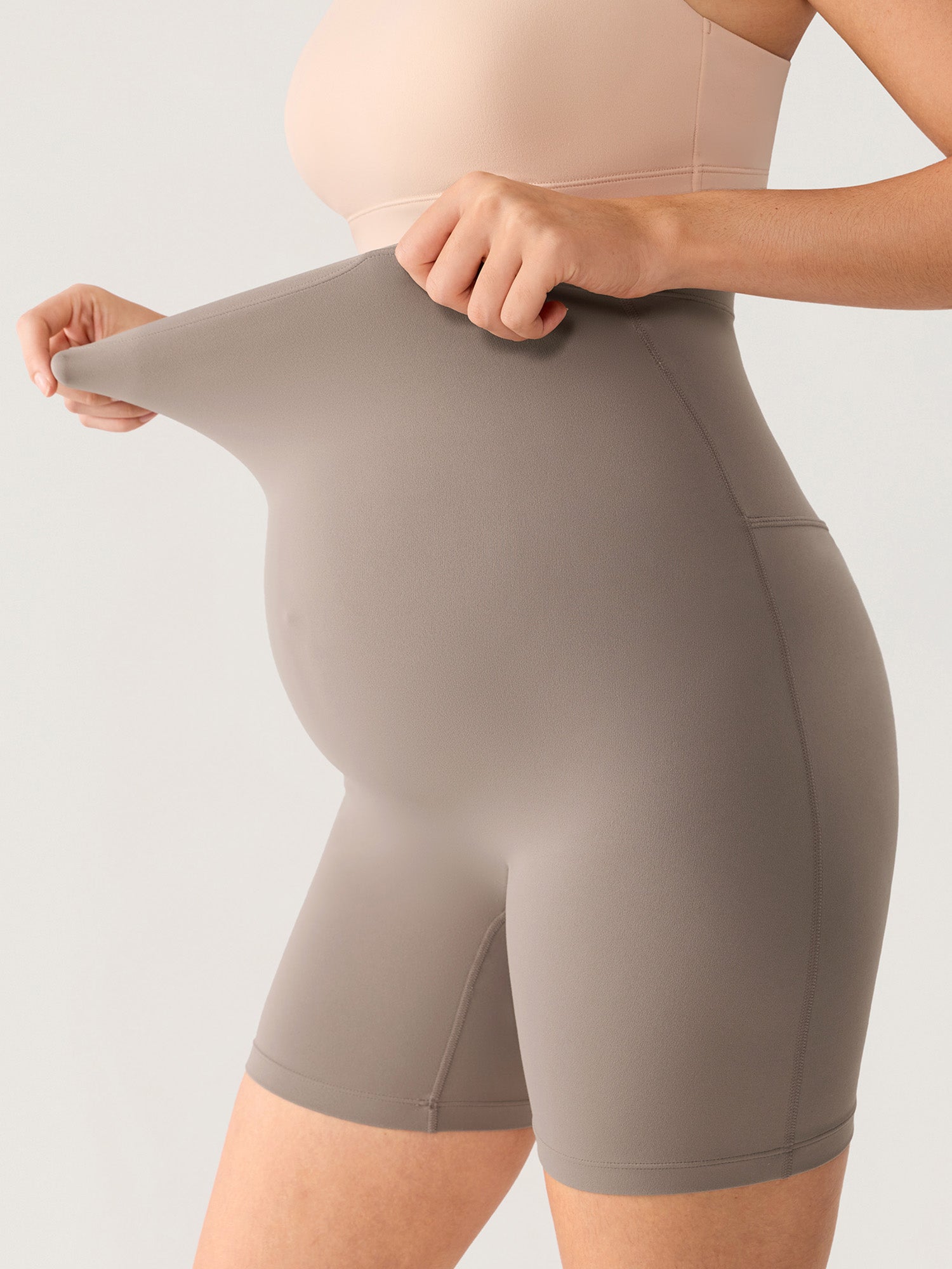 Natrelax® Seamless-Front Maternity Shorts 6" Khaki Taupe