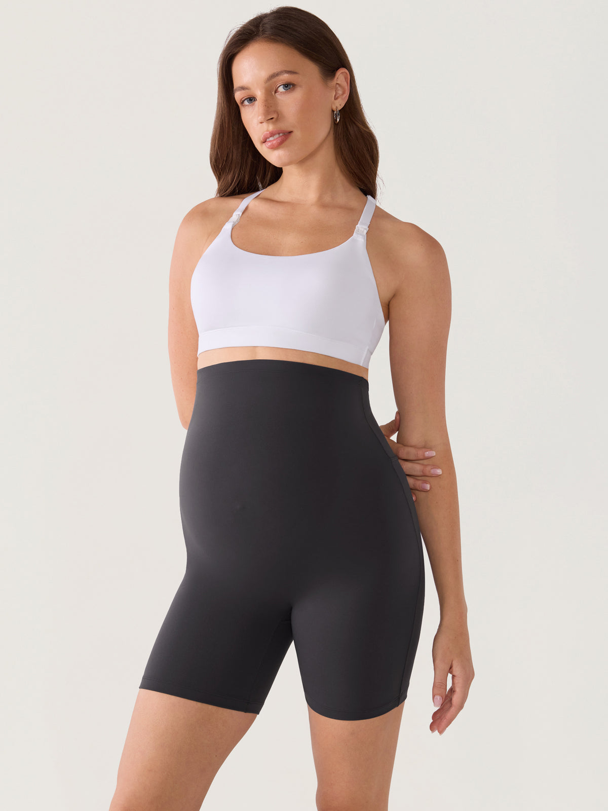 Natrelax® Seamless-Front Maternity Shorts 6" Graphite Grey
