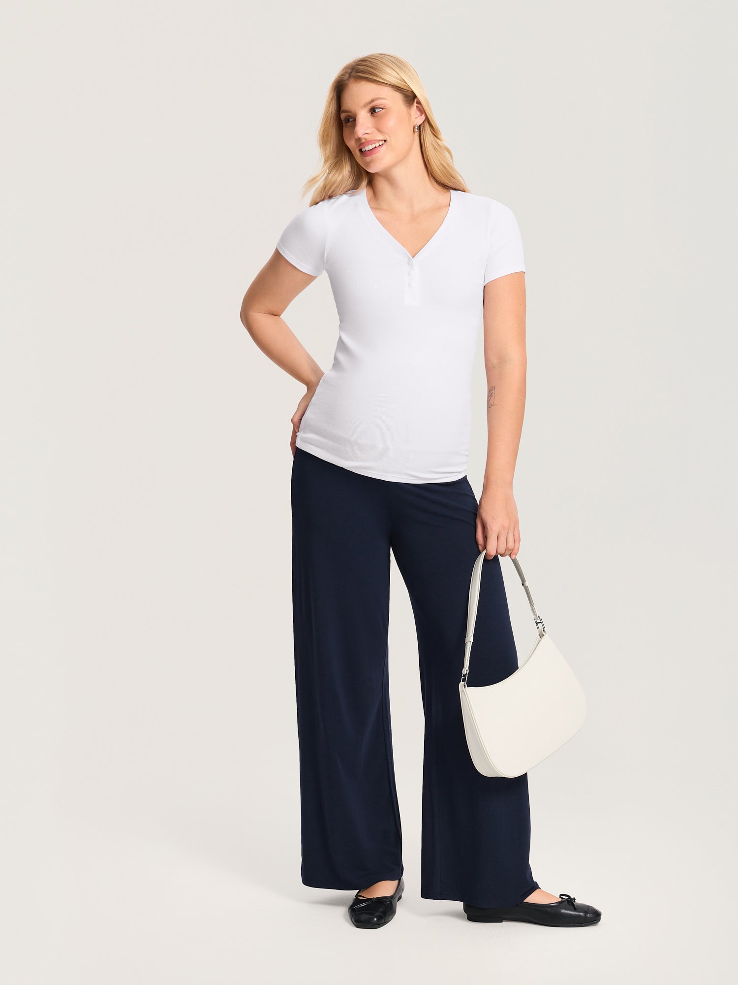 Modal Cotton Foldover Wide-Leg Pants