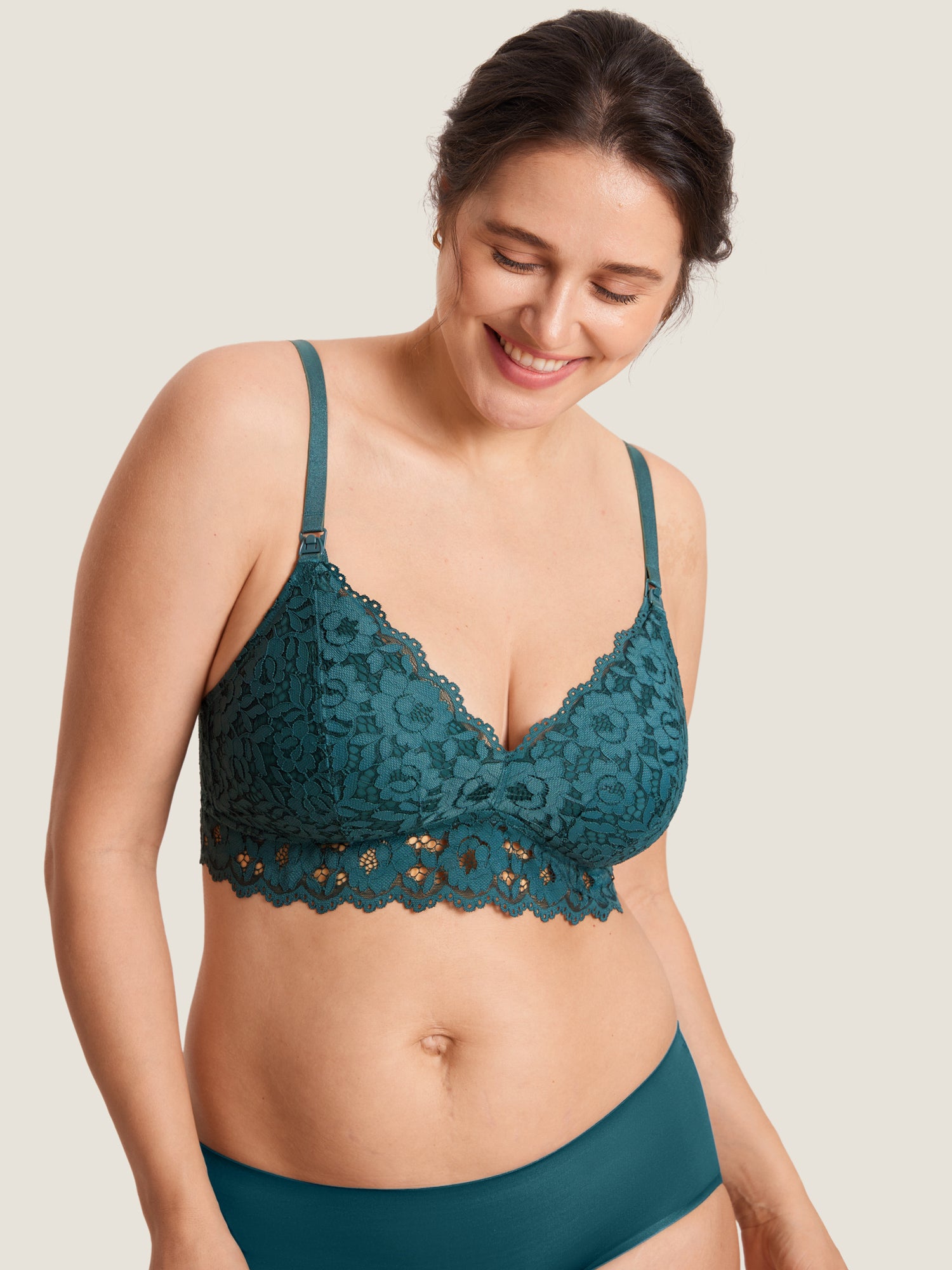 More Support Lace Nursing Bralette Spruce Green