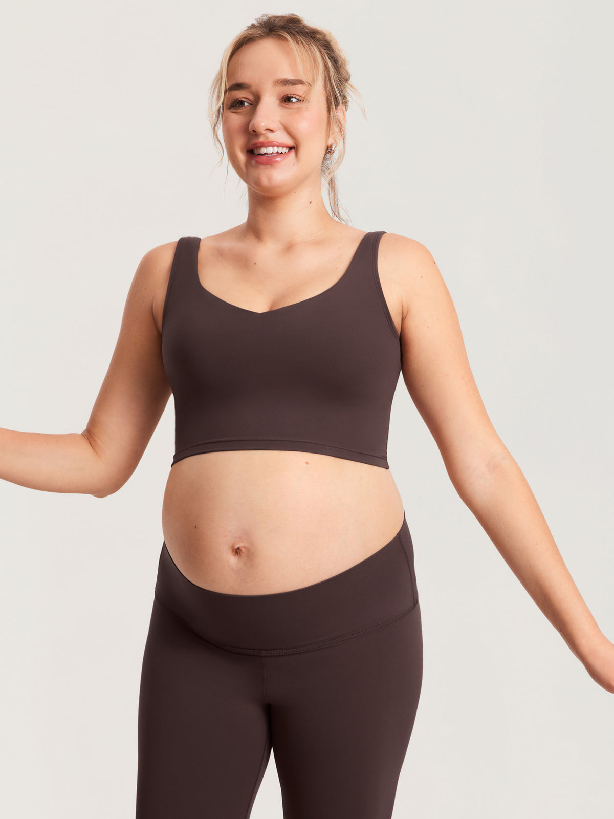 MOMANDA Women's Natrelax® Nursing Crop Tank Top - V Neck Hot Fudge Brown