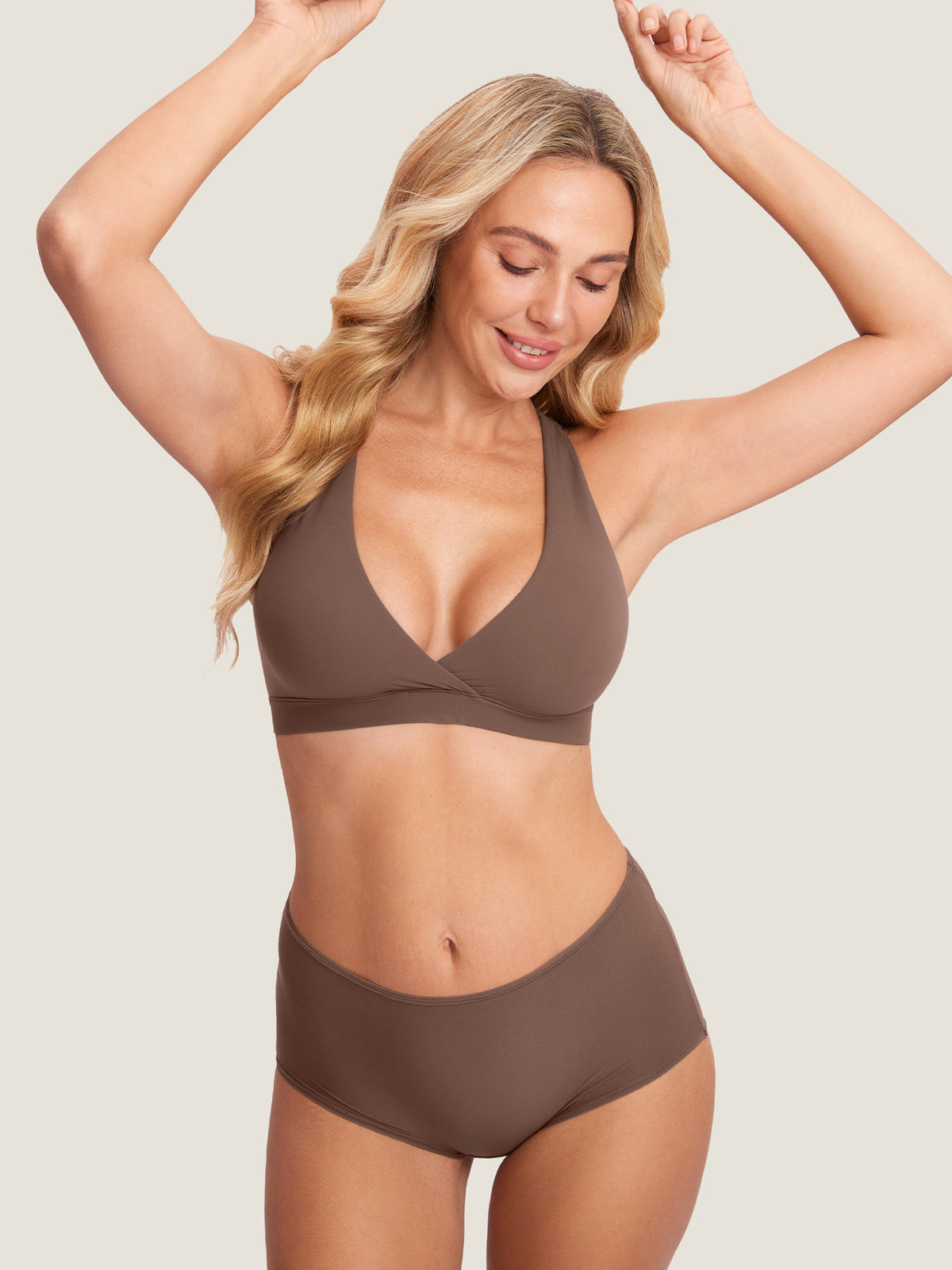 MOMANDA Women's Inbarely® Crossover Racerback Nursing Bra Brown Purple @model_info:M3