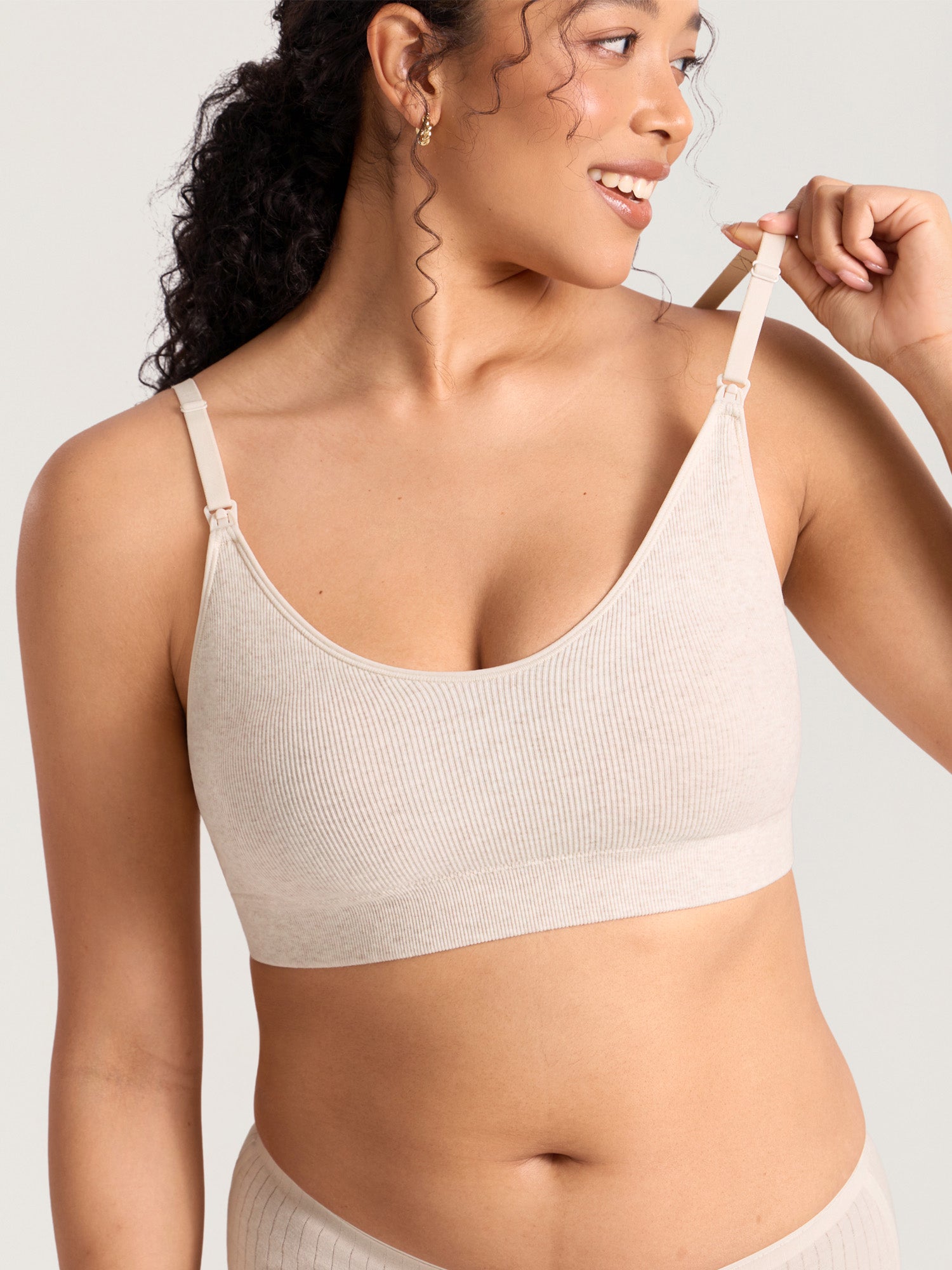 Ribbed Cotton Nursing Bralette Warm Sand Heather