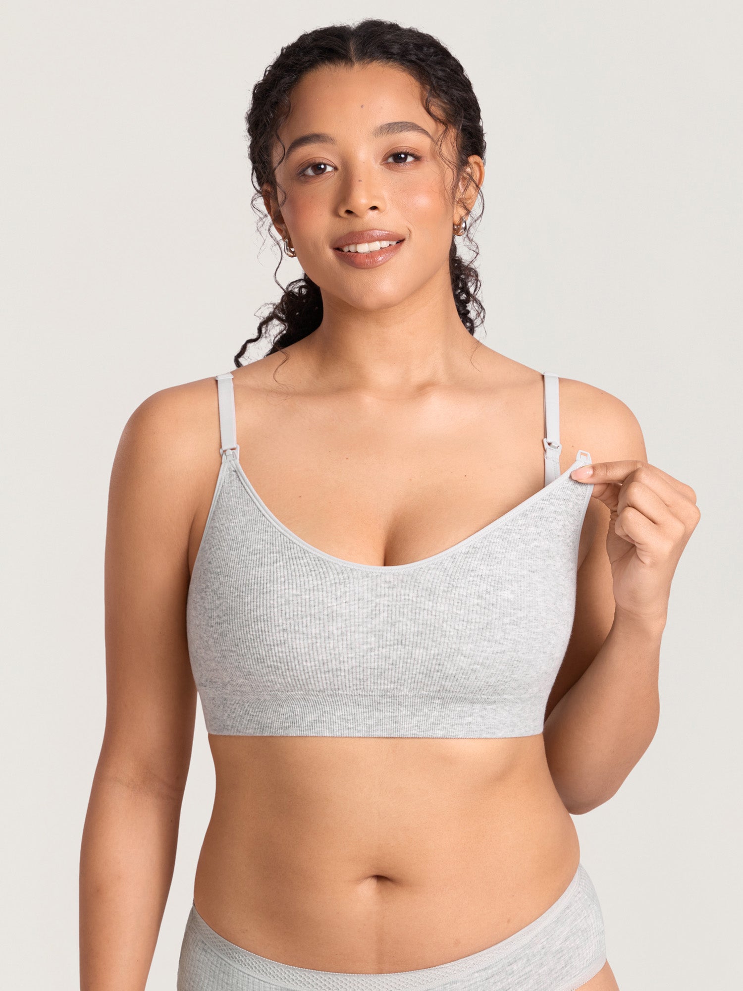 Ribbed Cotton Nursing Bralette Haze Heather
