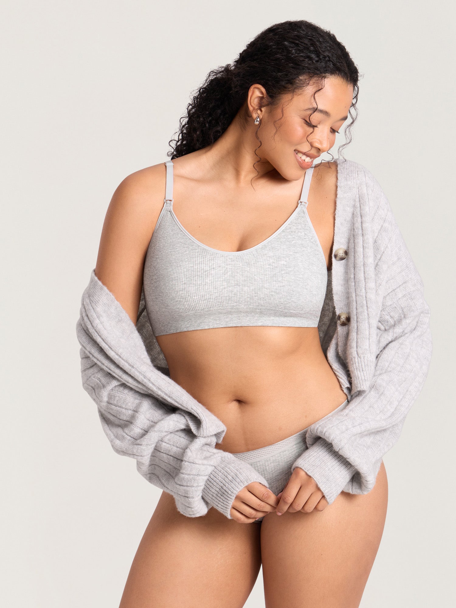 Ribbed Cotton Nursing Bralette Haze Heather