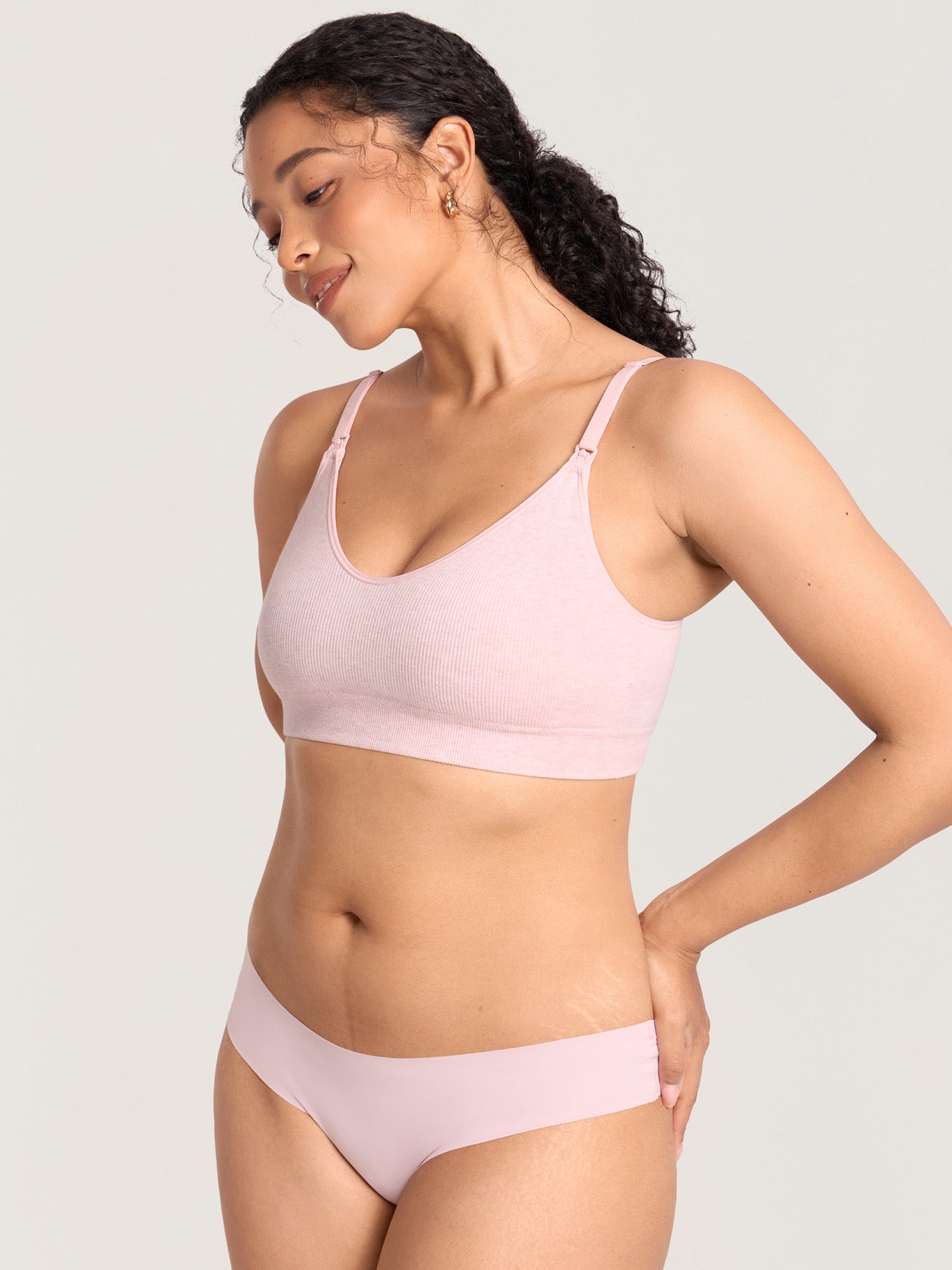 Ribbed Cotton Nursing Bralette Mist Pink Heather